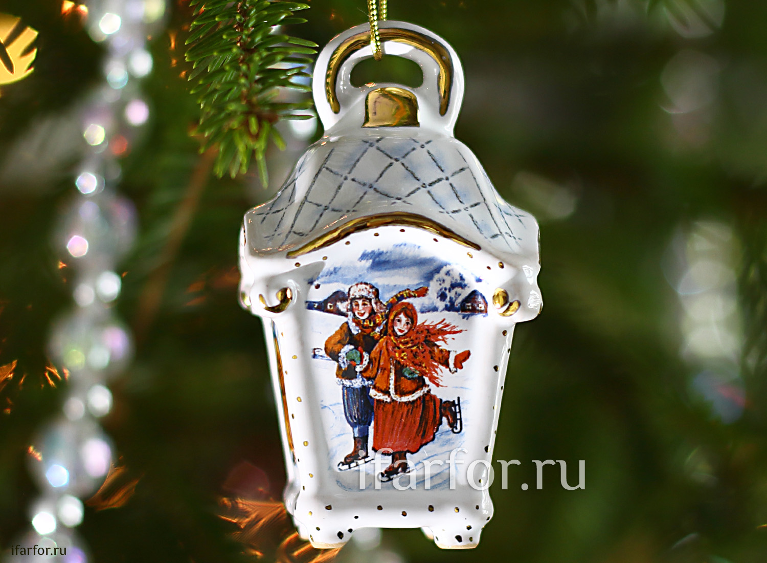 Елочная игрушка «Фонарик малый» Форма: Фонарик малый. Майолика. 50 x 80 мм.