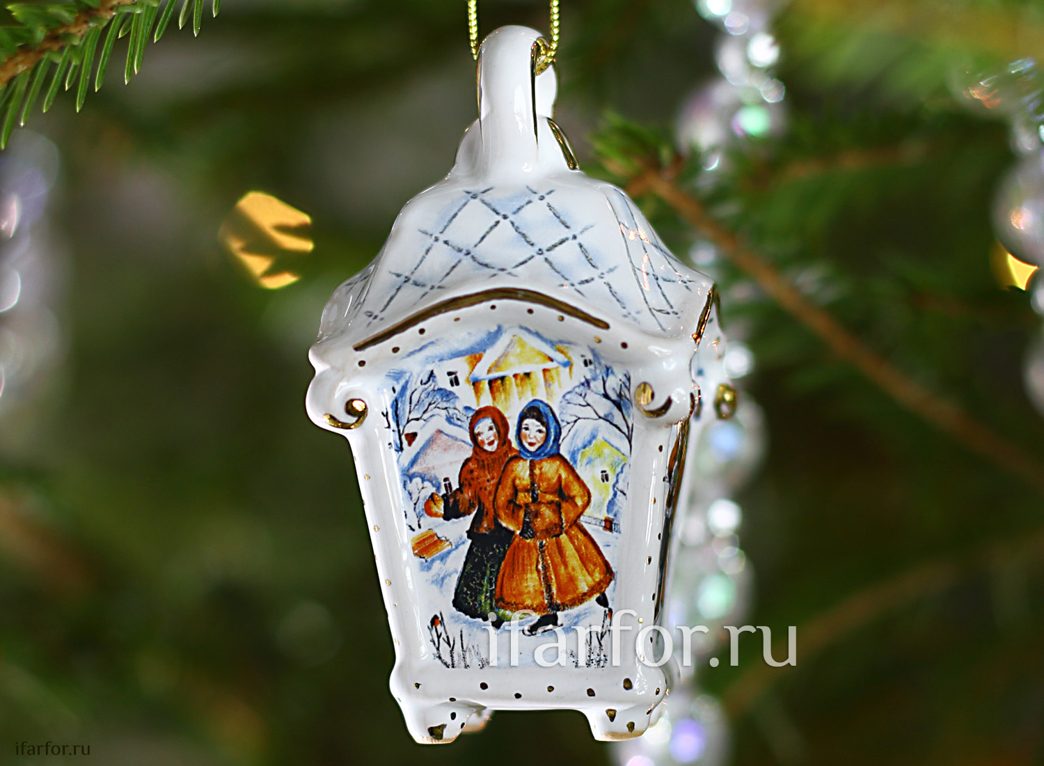 Елочная игрушка «Фонарик малый» Форма: Фонарик малый. Майолика. 50 x 80 мм.