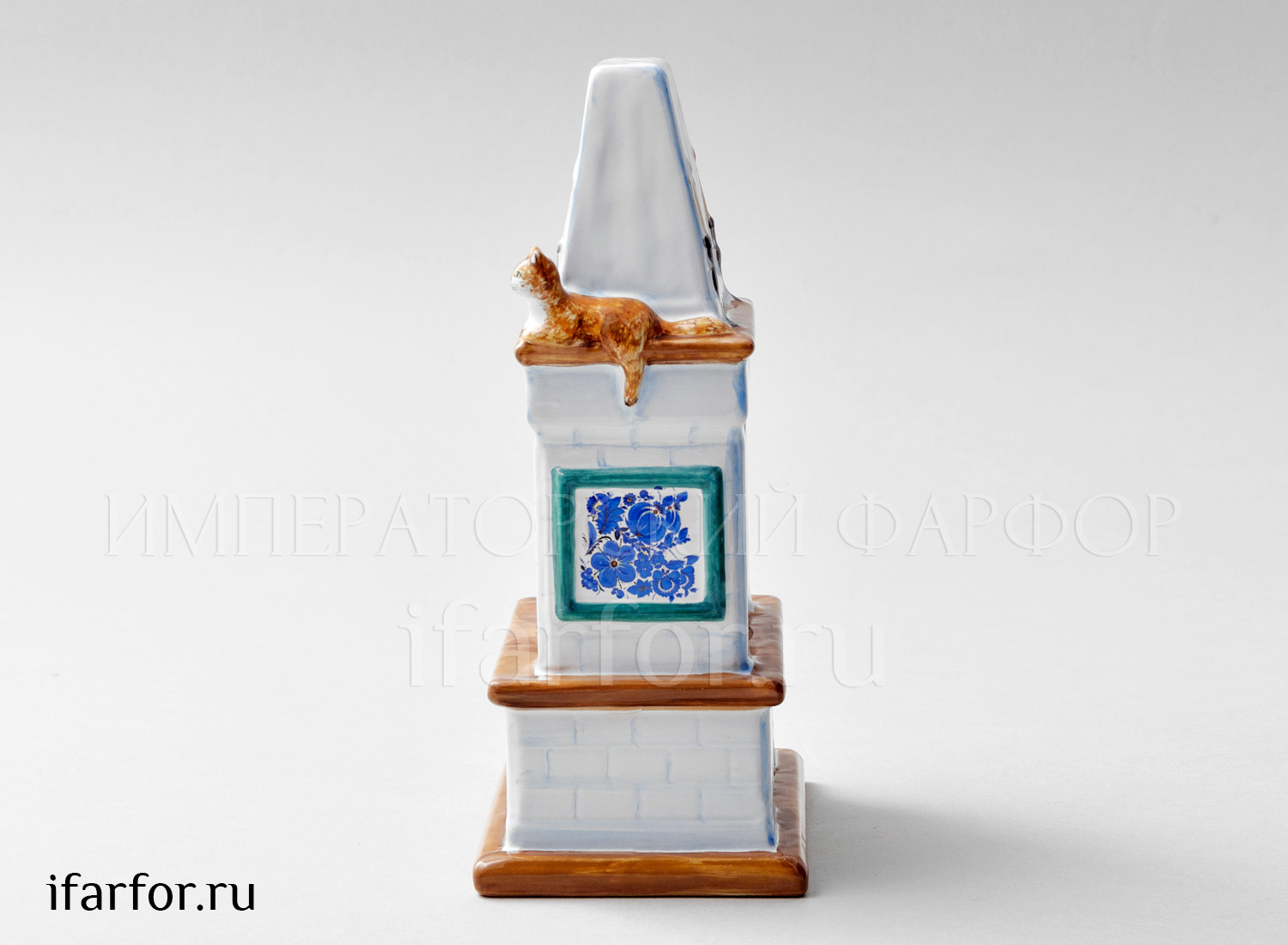 Подсвечник «Камин Гжель» Майолика. 105 x 160 мм.