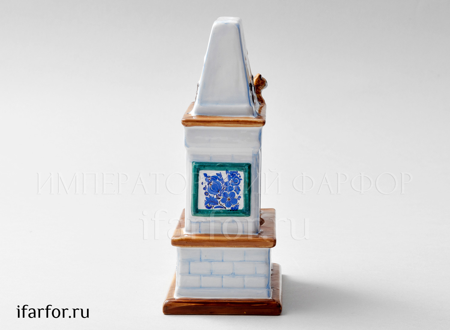 Подсвечник «Камин Гжель» Майолика. 105 x 160 мм.
