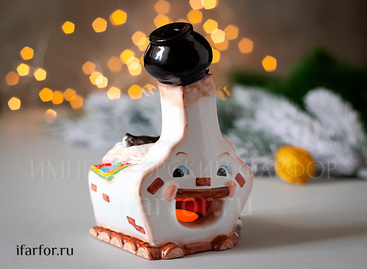 Подсвечник «Печка» Майолика. 90 x 145 мм.