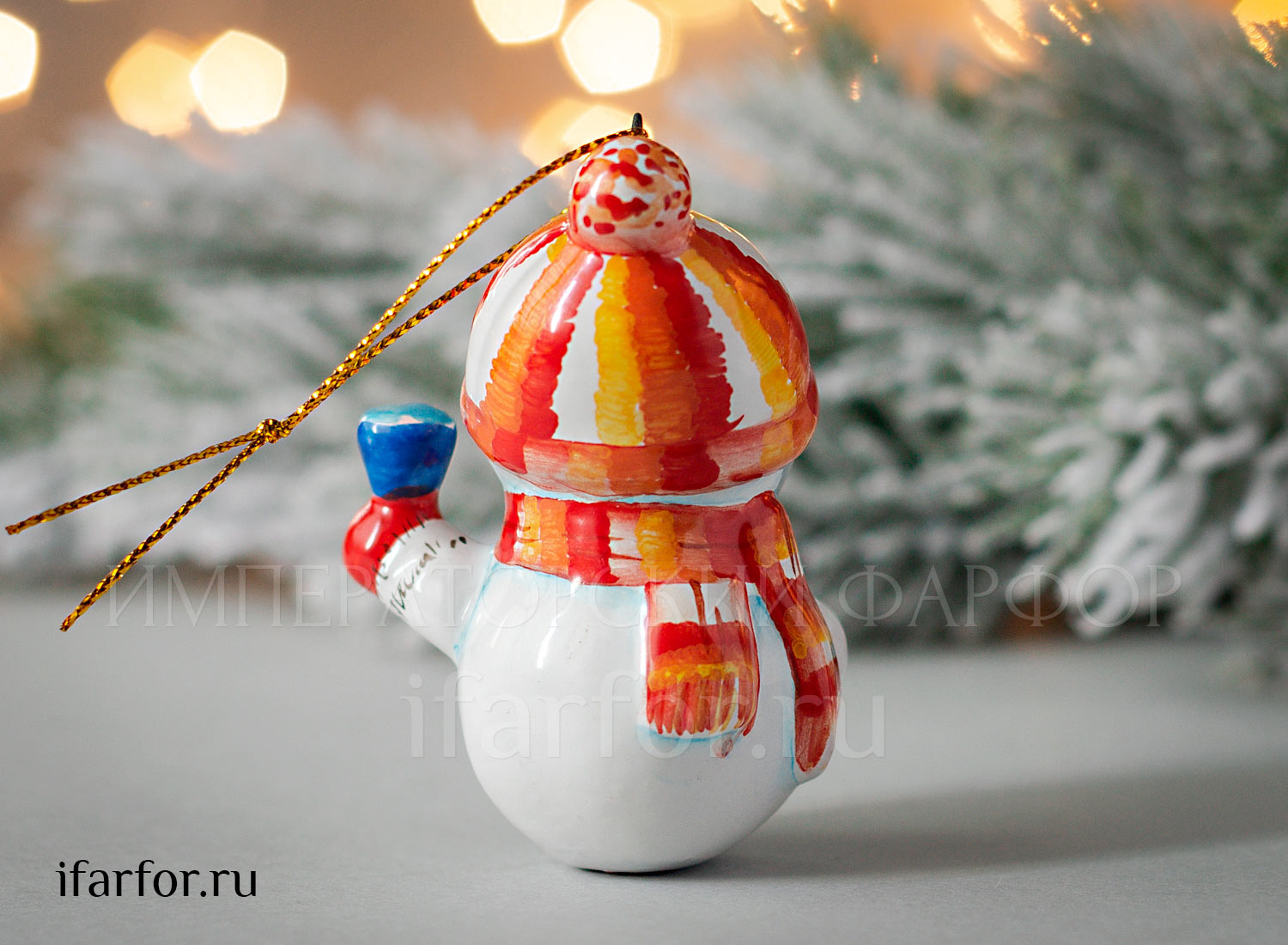 Елочная игрушка «Снеговик» Форма: Снеговик. Майолика. 65 мм.