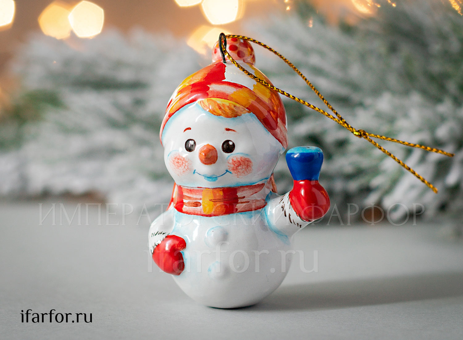 Елочная игрушка «Снеговик» Форма: Снеговик. Майолика. 65 мм.