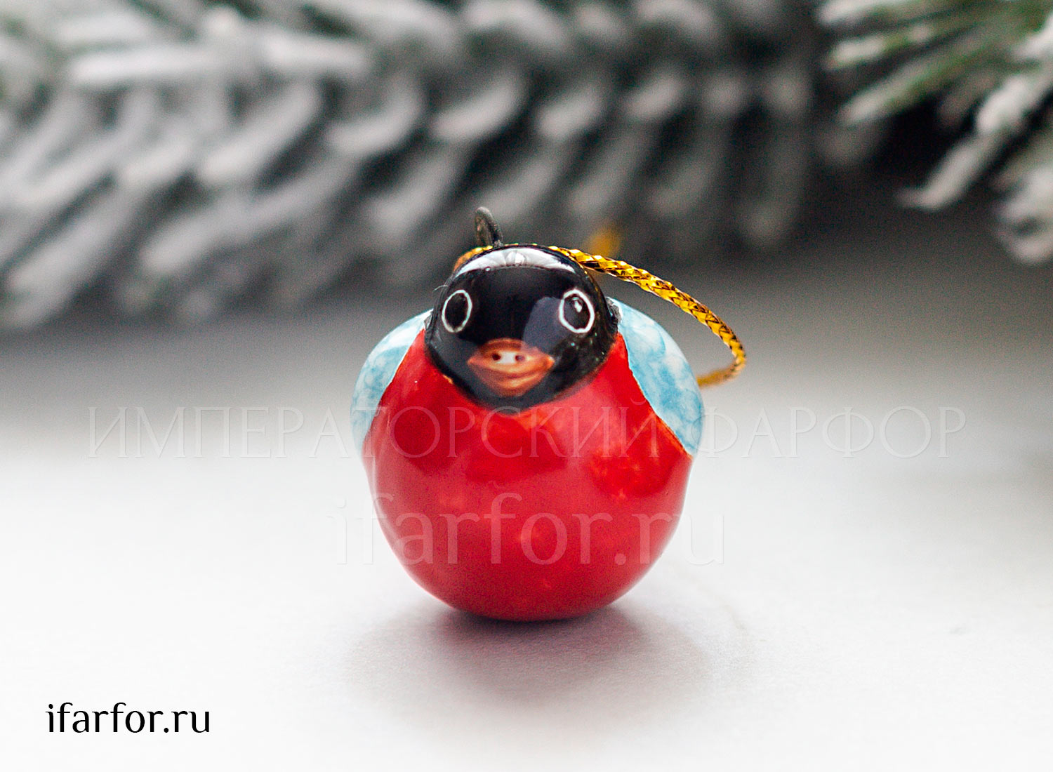 Елочная игрушка «Снегирь» Форма: Снегирь. Майолика. 22 мм.