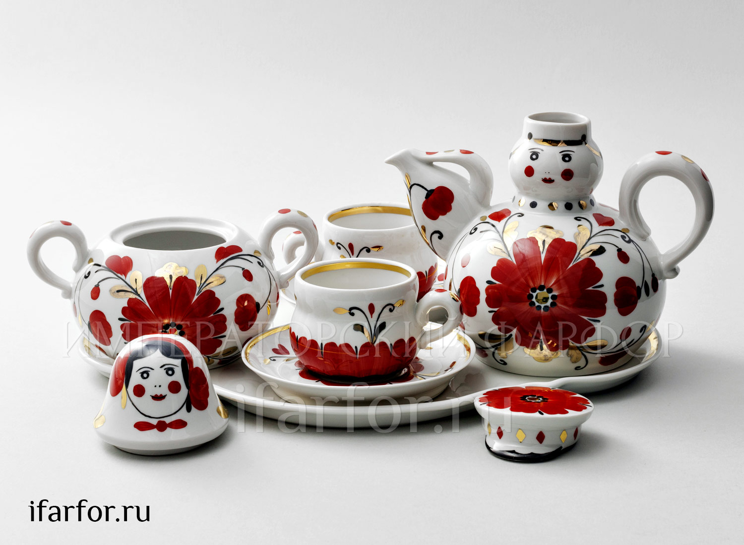 Сервиз с подносом «Веселушки» 2/7 Форма: Ладушки. Фарфор