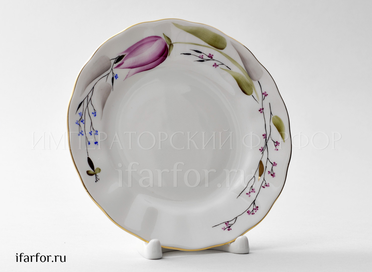 Тарелка мелкая «Розовые тюльпаны» Твердый фарфор. 150 мм.