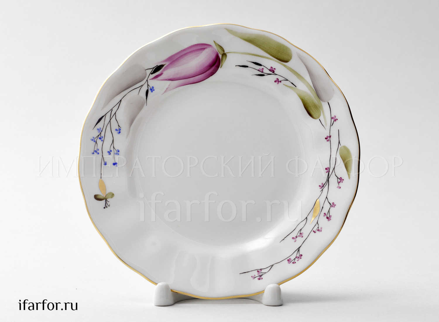 Тарелка мелкая «Розовые тюльпаны» Твердый фарфор. 150 мм.