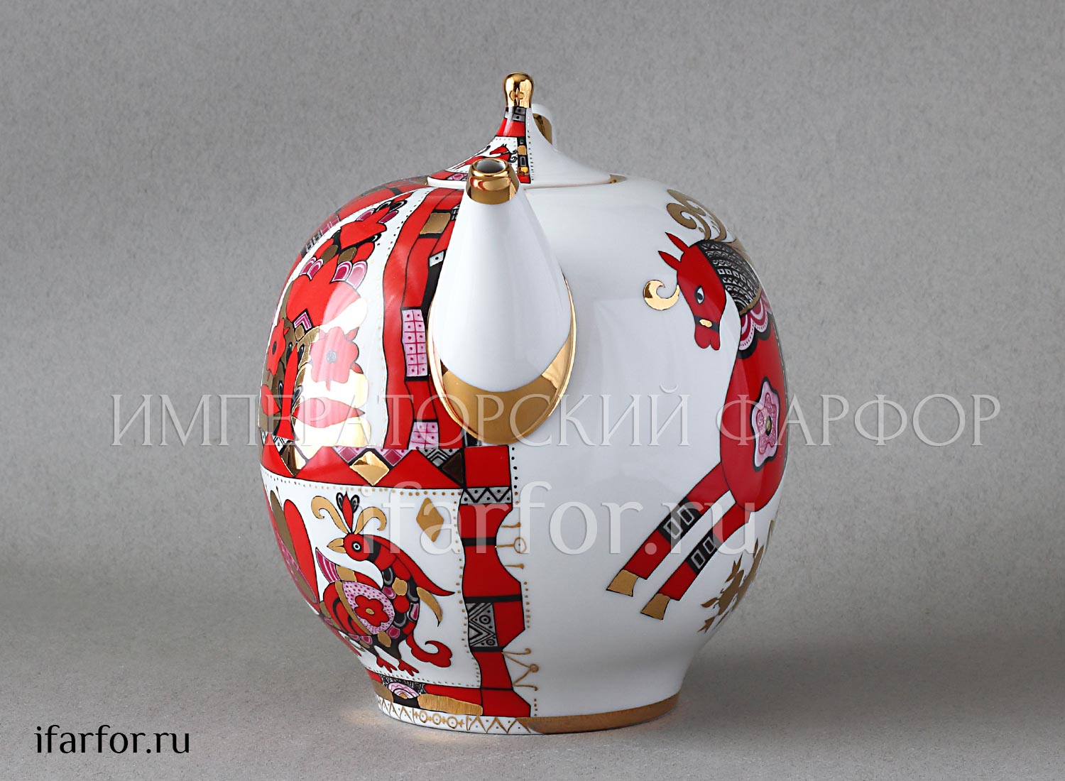 Чайник доливной «Красный конь» Форма: Новгородский. Твердый фарфор. 2450 мл.