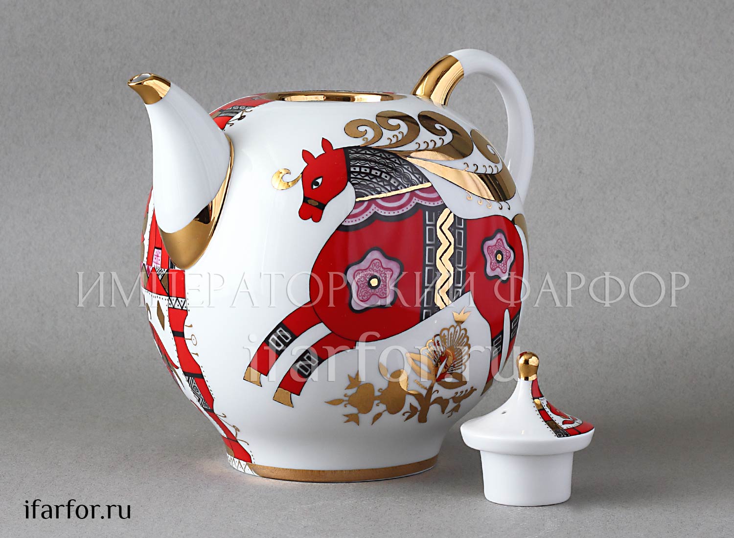 Чайник доливной «Красный конь» Форма: Новгородский. Твердый фарфор. 2450 мл.