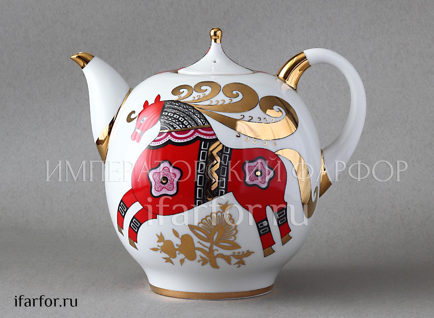 Чайник доливной «Красный конь» Форма: Новгородский. Твердый фарфор. 2450 мл.