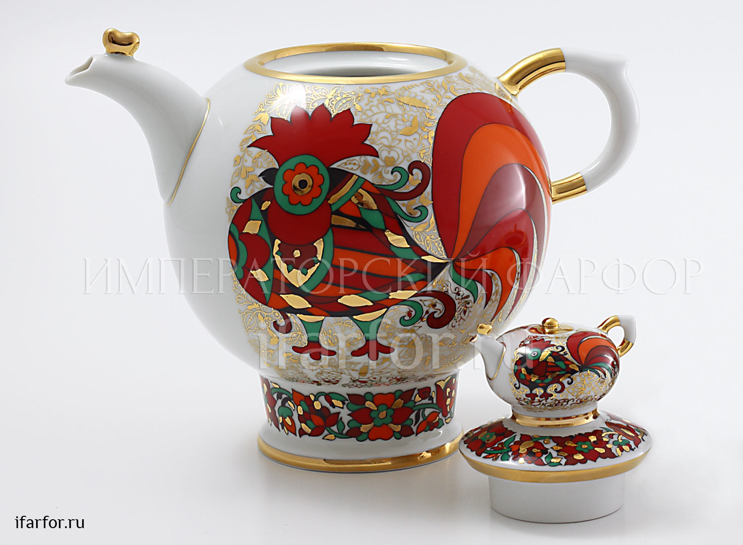 Чайник доливной «Красный петух» Форма: Семейный. Твердый фарфор. 1800 мл.