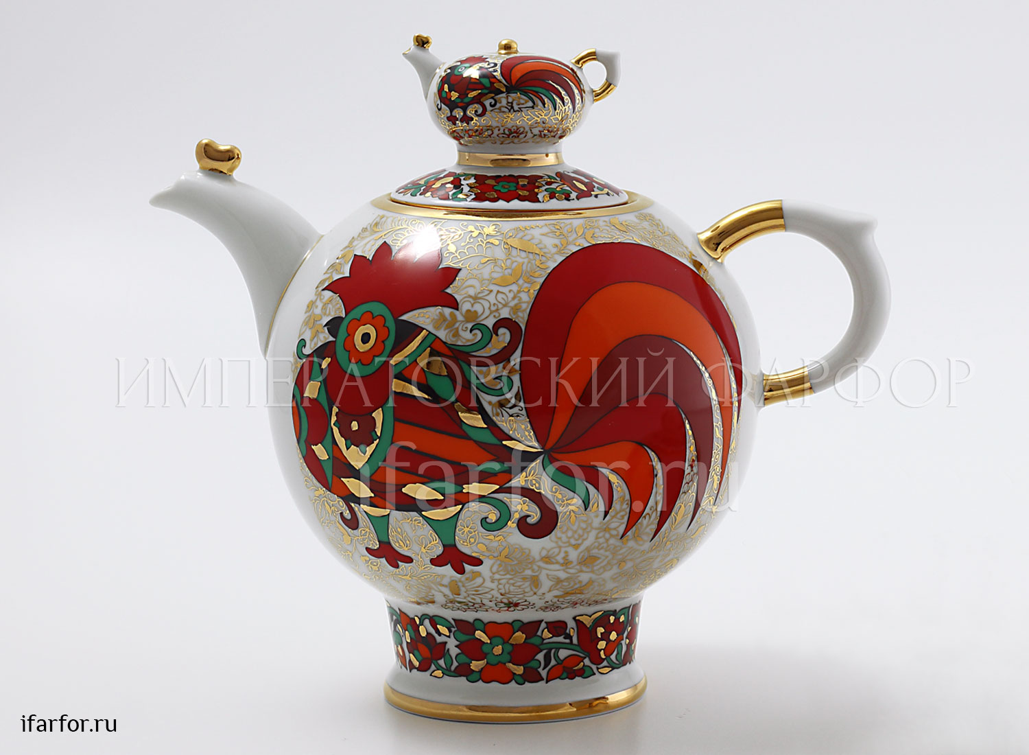 Чайник доливной «Красный петух» Форма: Семейный. Твердый фарфор. 1800 мл.