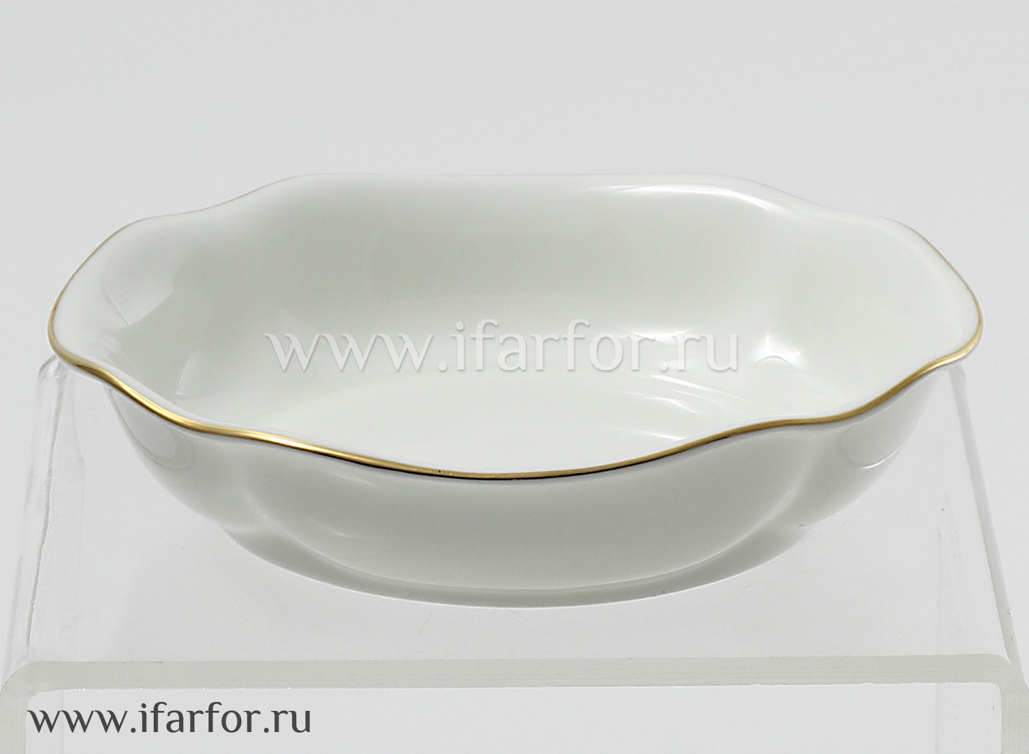 Розетка «Золотая лента» Форма: Наташа. Тонкостенный костяной фарфор. 97 мм.