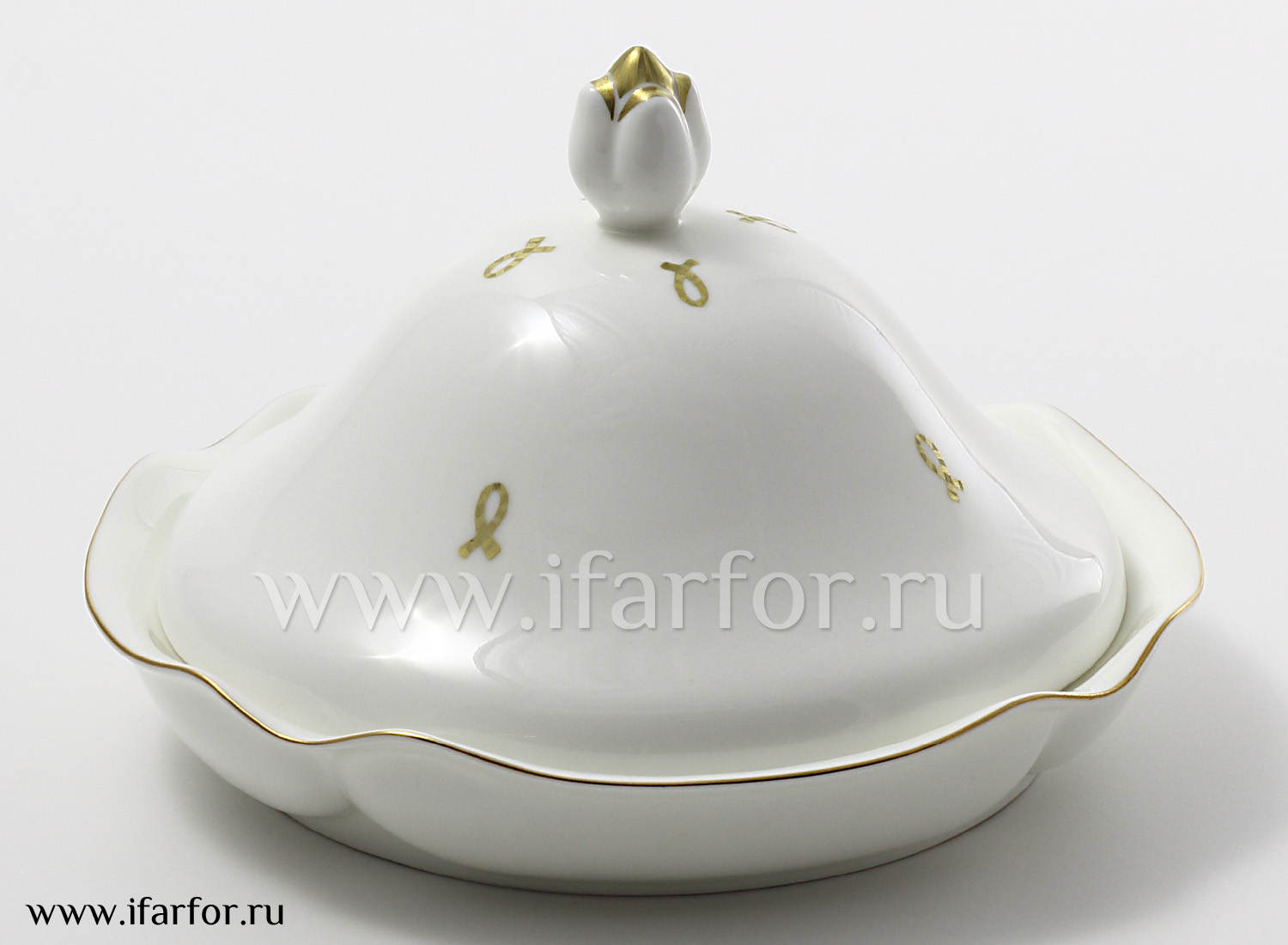 Масленка «Петельки» Форма: Наташа. Тонкостенный костяной фарфор. 153 x 153 x 100 мм.