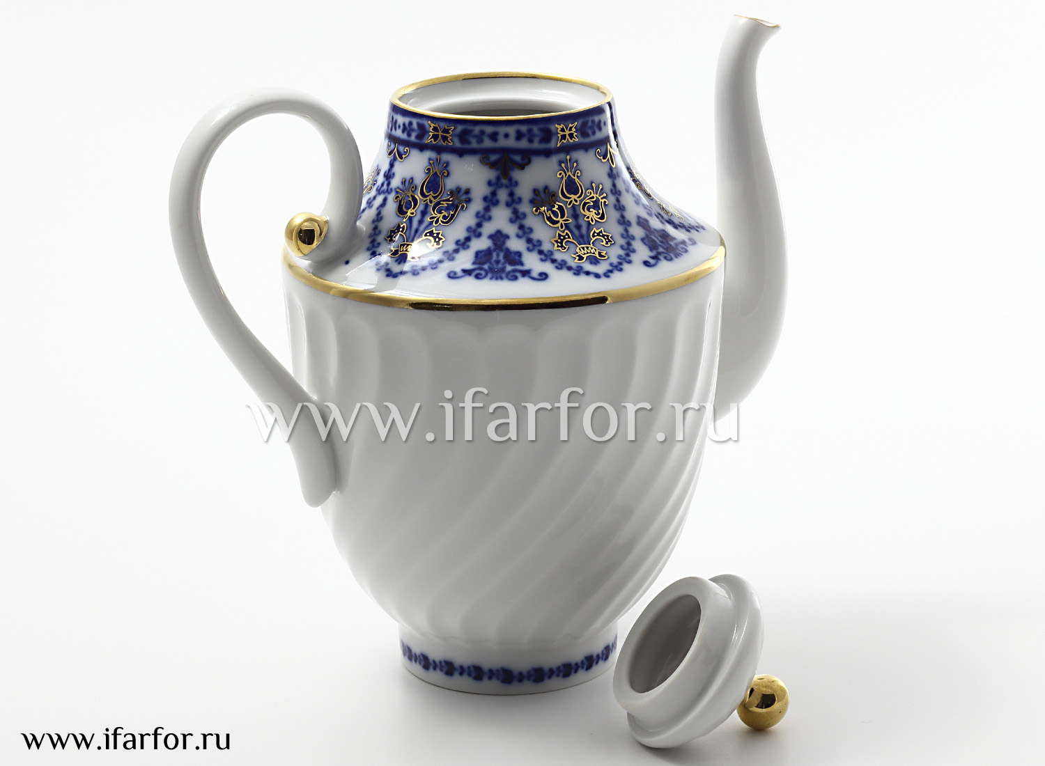 Кофейник «Кобальтовый фриз» Форма: Витая. Твердый фарфор. 1150 мл.