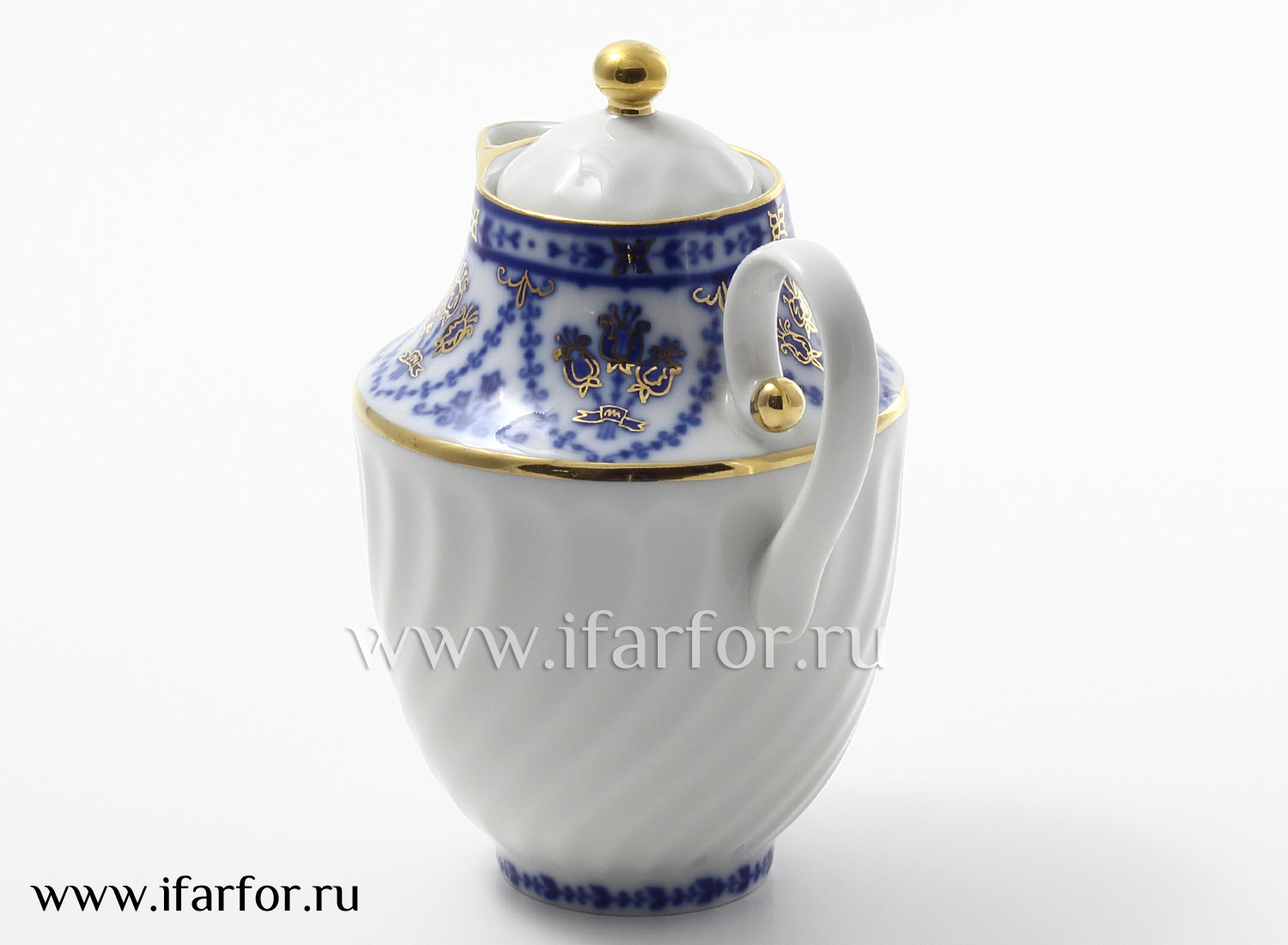 Сливочник «Кобальтовый фриз» Форма: Витая. Твердый фарфор. 390 мл.