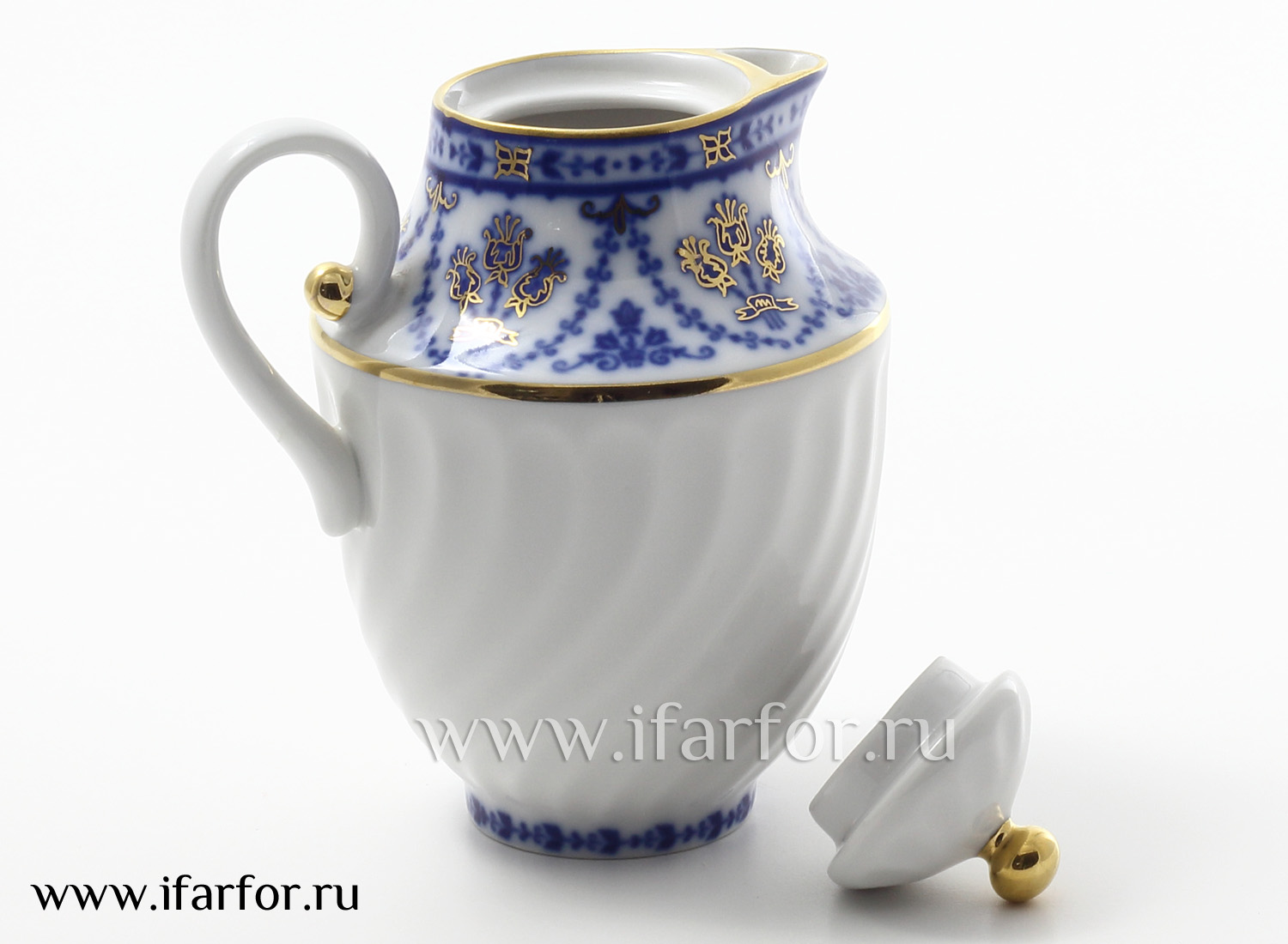 Сливочник «Кобальтовый фриз» Форма: Витая. Твердый фарфор. 390 мл.