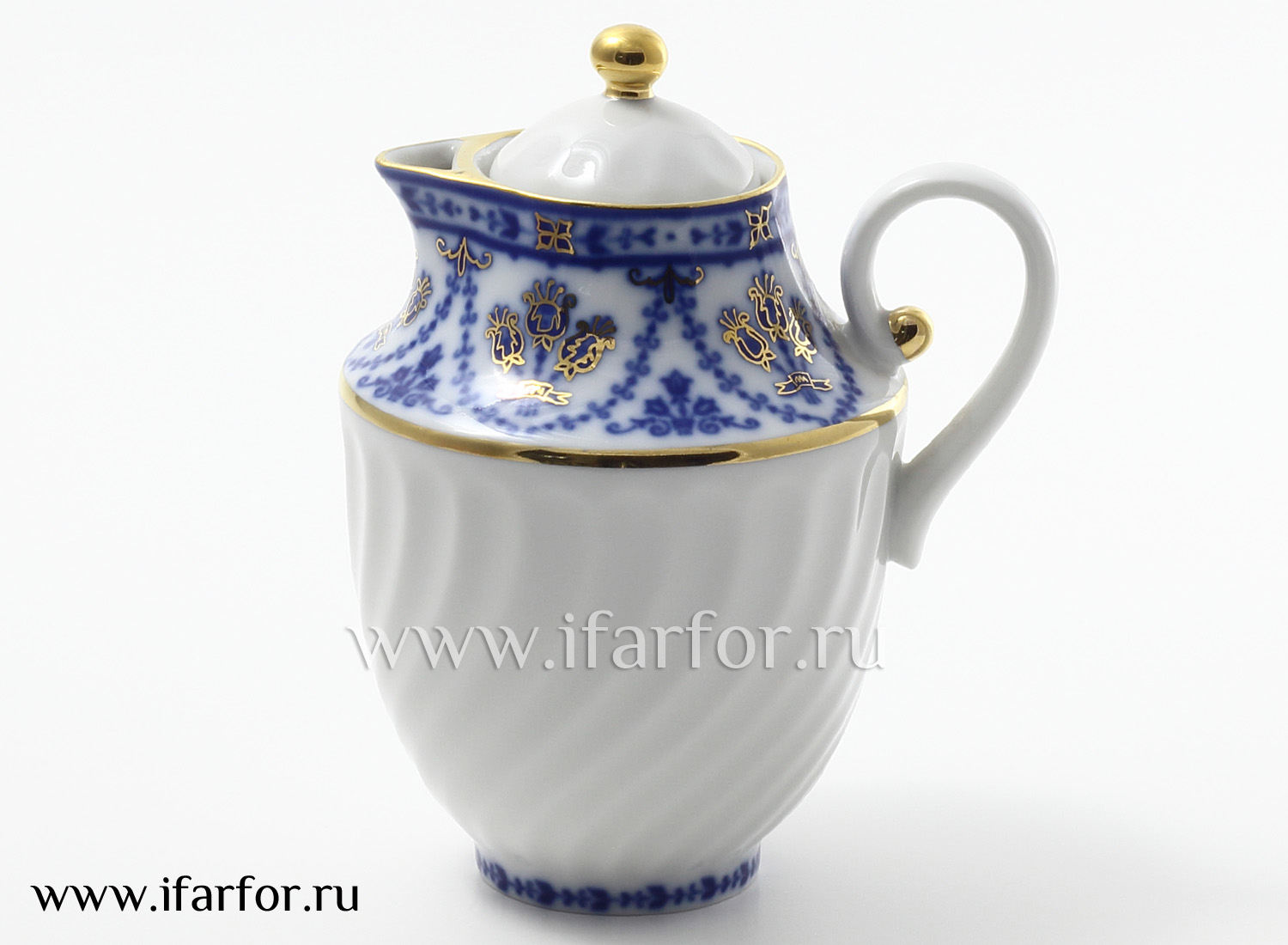 Сливочник «Кобальтовый фриз» Форма: Витая. Твердый фарфор. 390 мл.