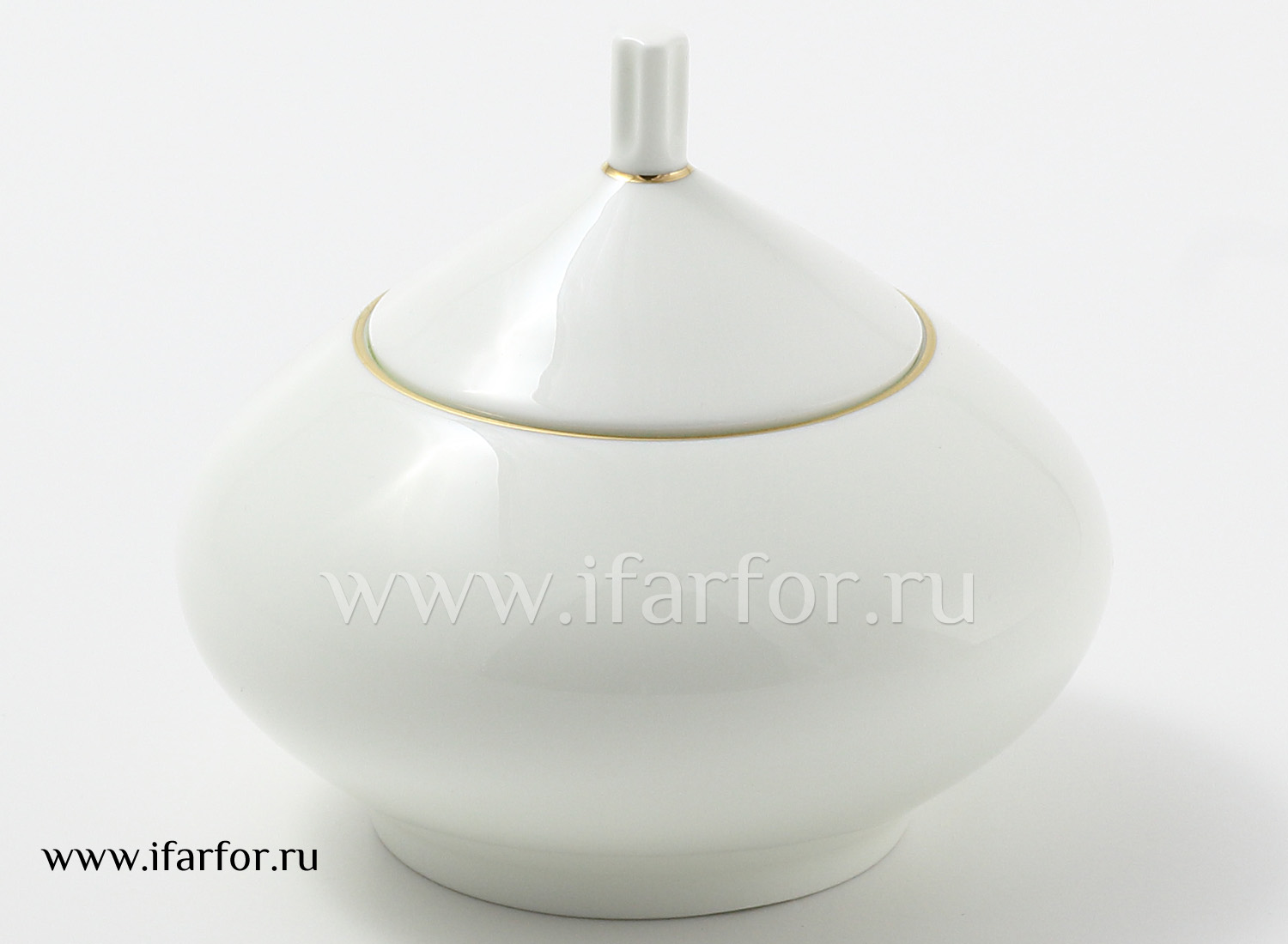 Сахарница «Золотая лента» Форма: Купольная. Тонкостенный костяной фарфор. 540 мл.