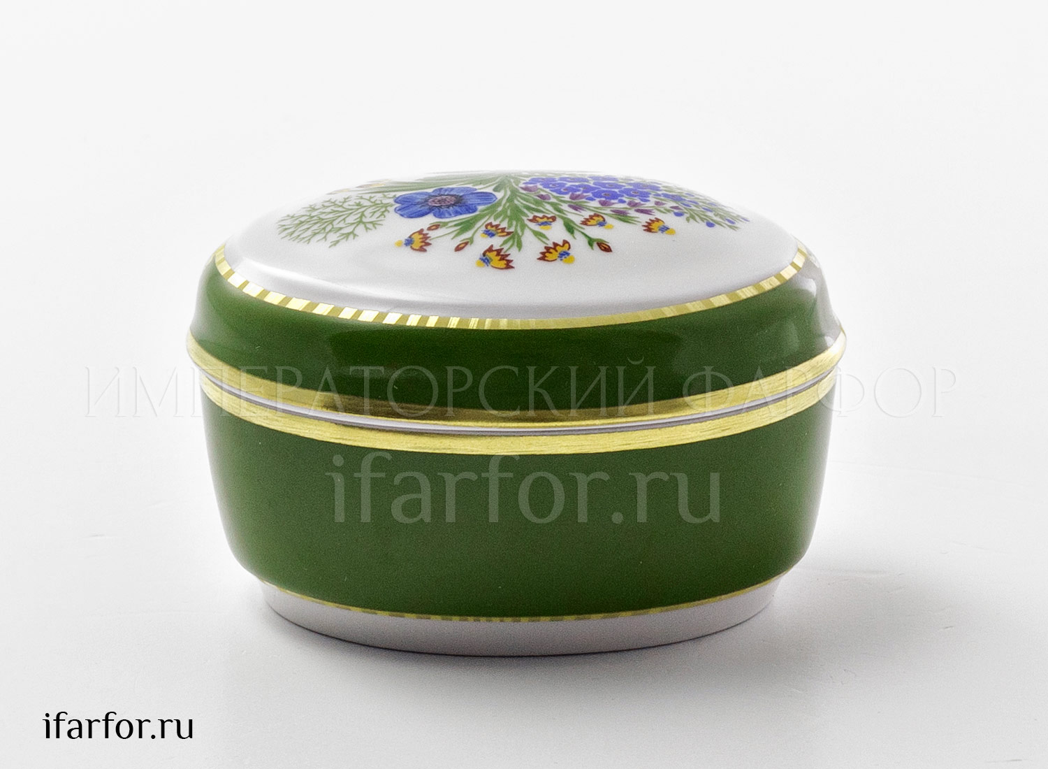 Туалетная коробочка «Букет с анемоном» Форма: Овальная. Твердый фарфор. 92 x 77 x 63 мм.