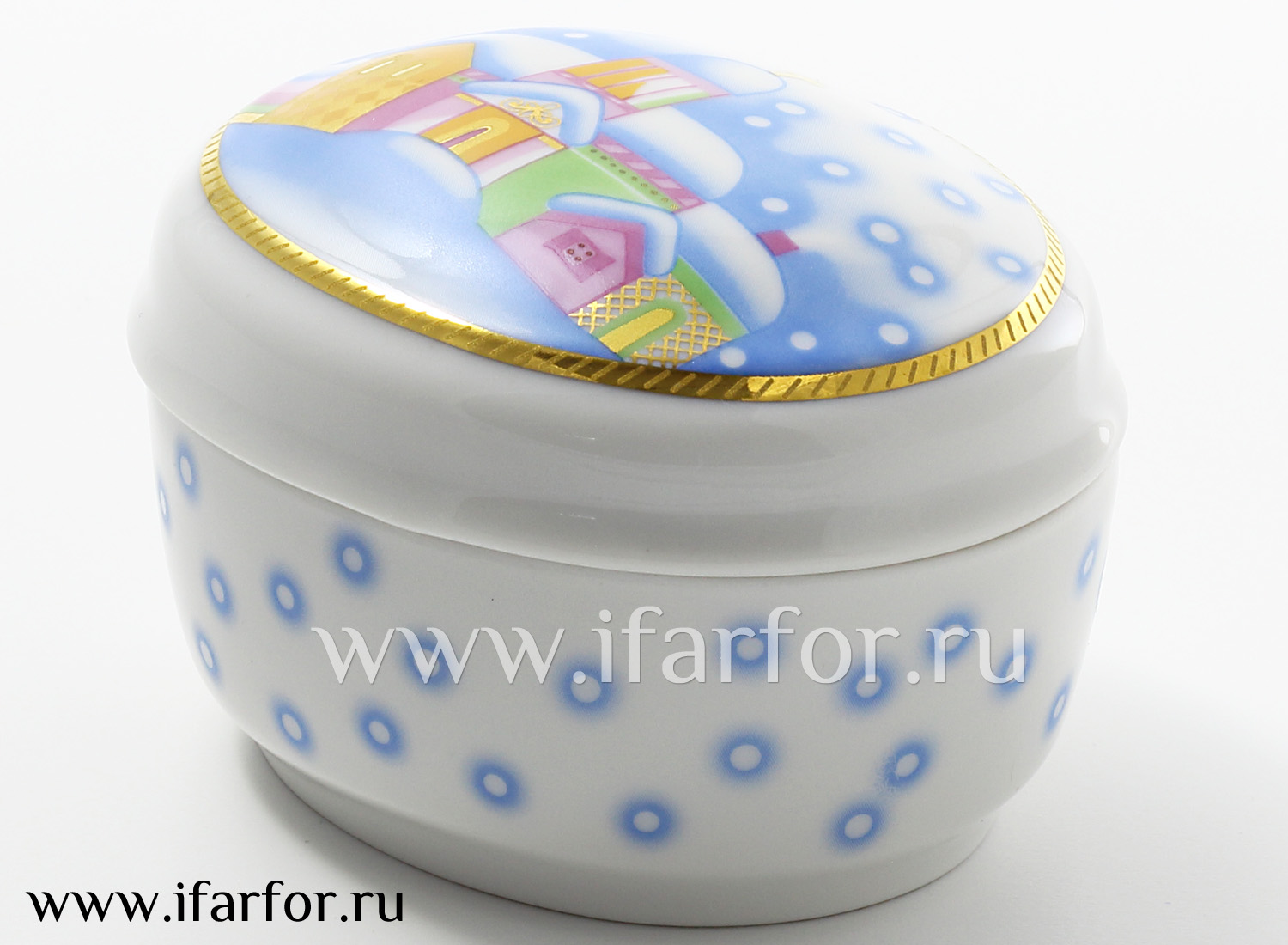 Туалетная коробочка «Новогодняя» Форма: Овальная. Твердый фарфор. 115 мм.