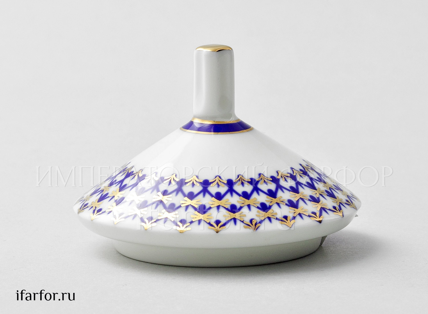 Крышка к чайнику «Кобальтовая сетка» Форма: Купольная. Костяной фарфор. 80 x 55 x 70 мм.
