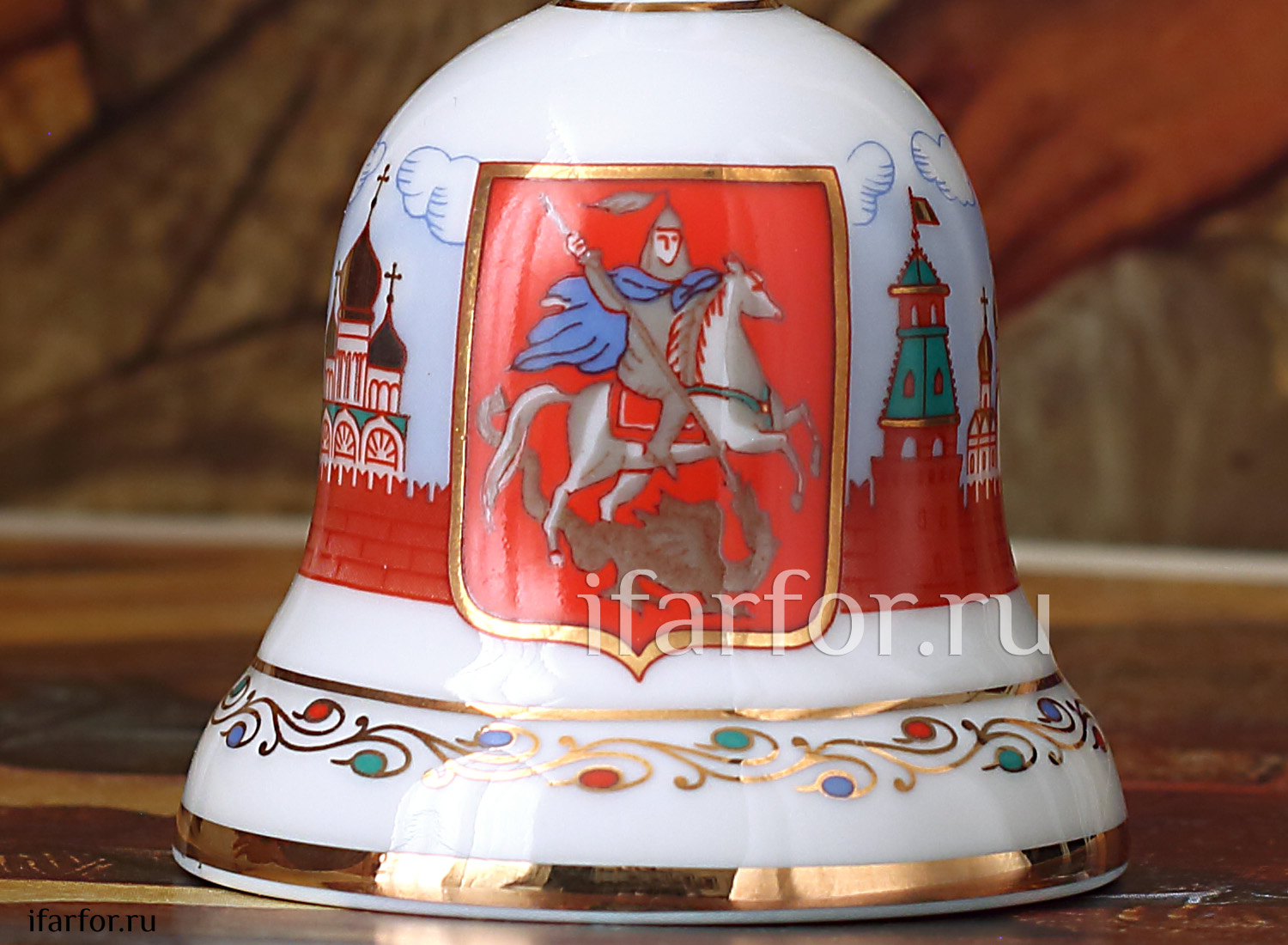 Колокольчик «Соборы Кремля» Форма: Петелька. Твердый фарфор. 55 x 65 мм.
