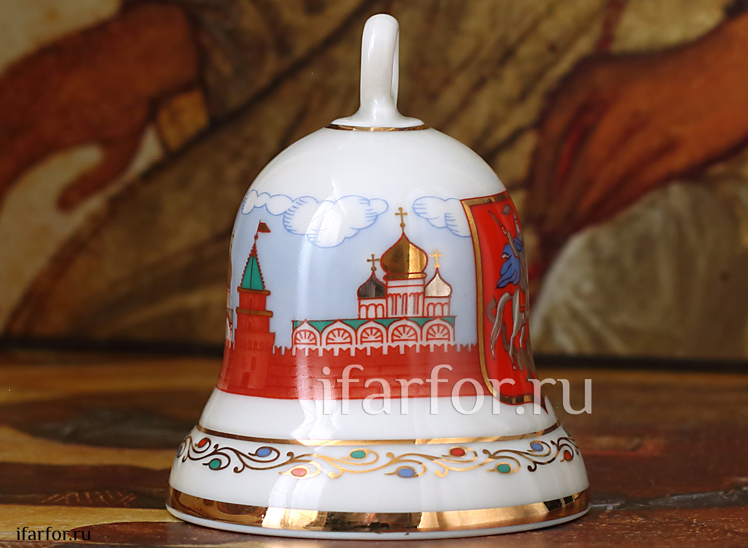 Колокольчик «Соборы Кремля» Форма: Петелька. Твердый фарфор. 55 x 65 мм.