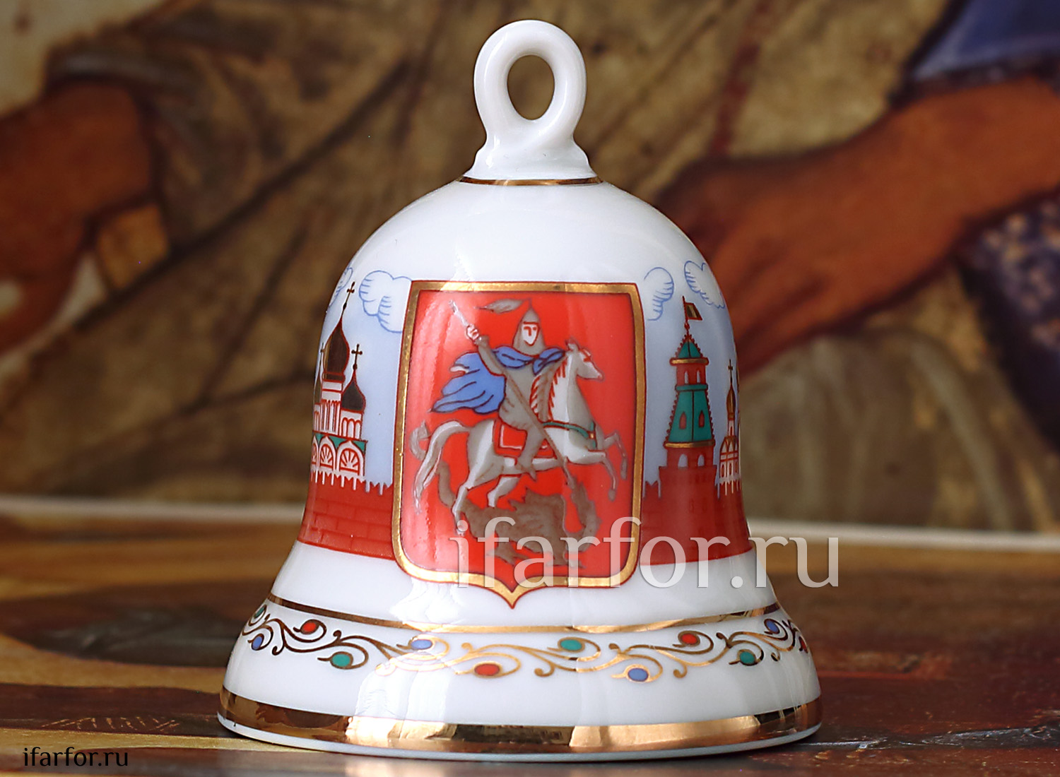 Колокольчик «Соборы Кремля» Форма: Петелька. Твердый фарфор. 55 x 65 мм.