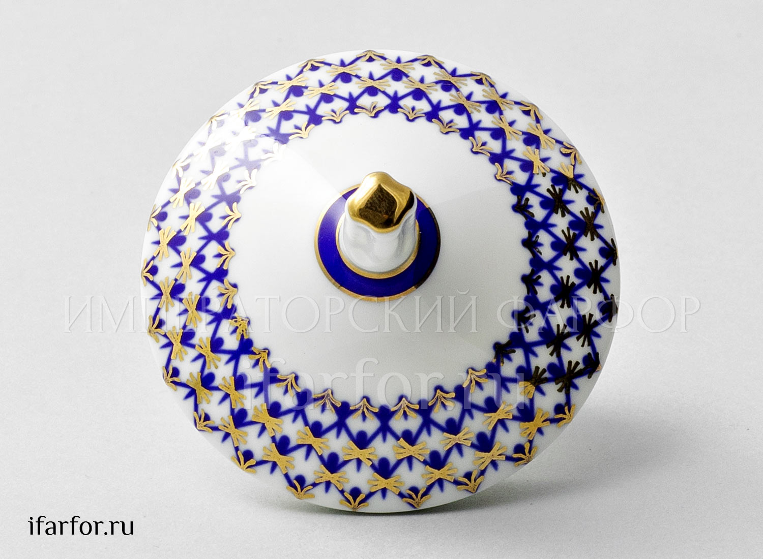 Крышка к сахарнице «Кобальтовая сетка» Форма: Купольная. Костяной фарфор. 65 x 50 x 50 мм.