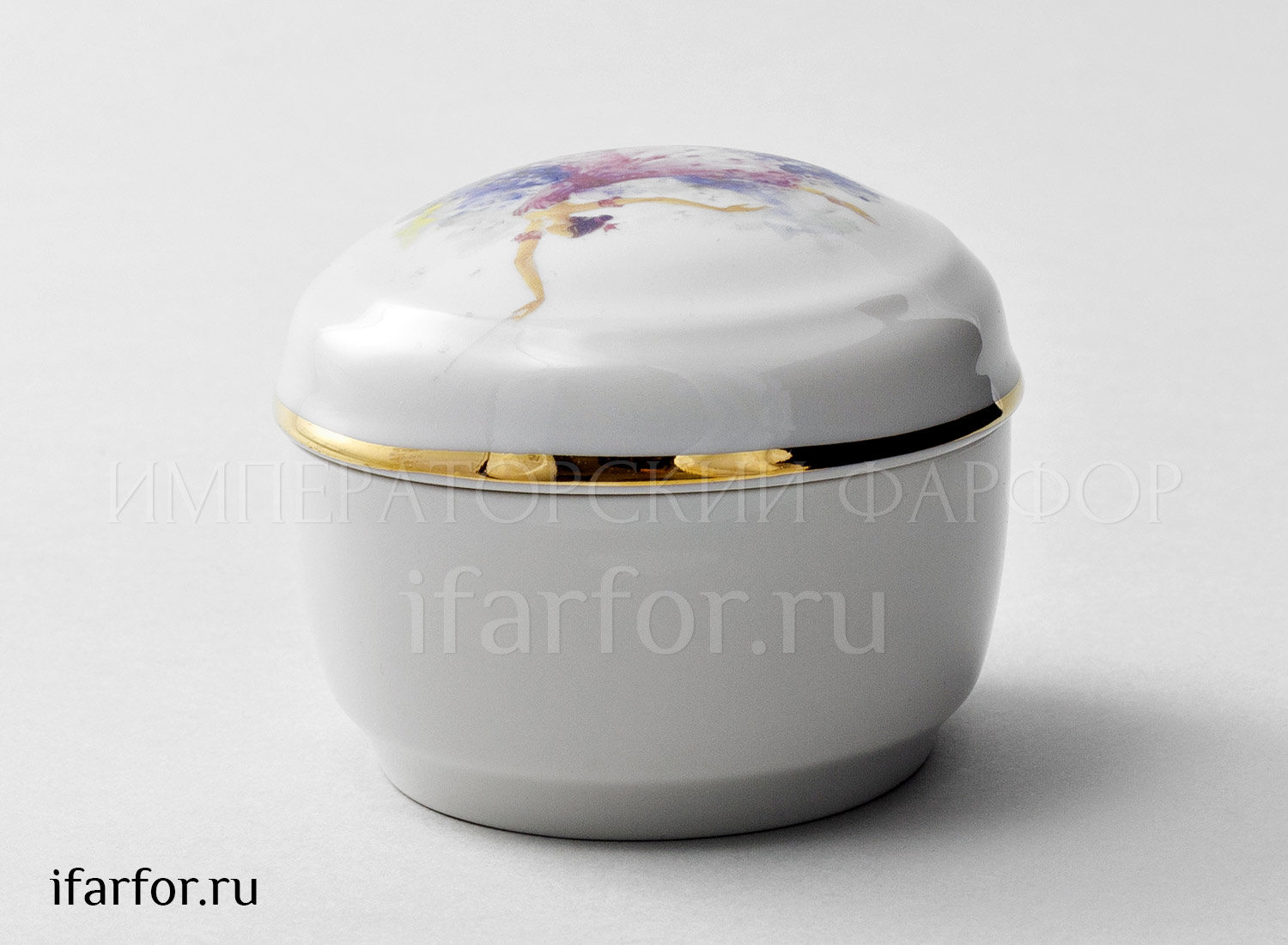 Туалетная коробочка «Фея сирени» Форма: Овальная. Твердый фарфор. 92 x 77 x 63 мм.