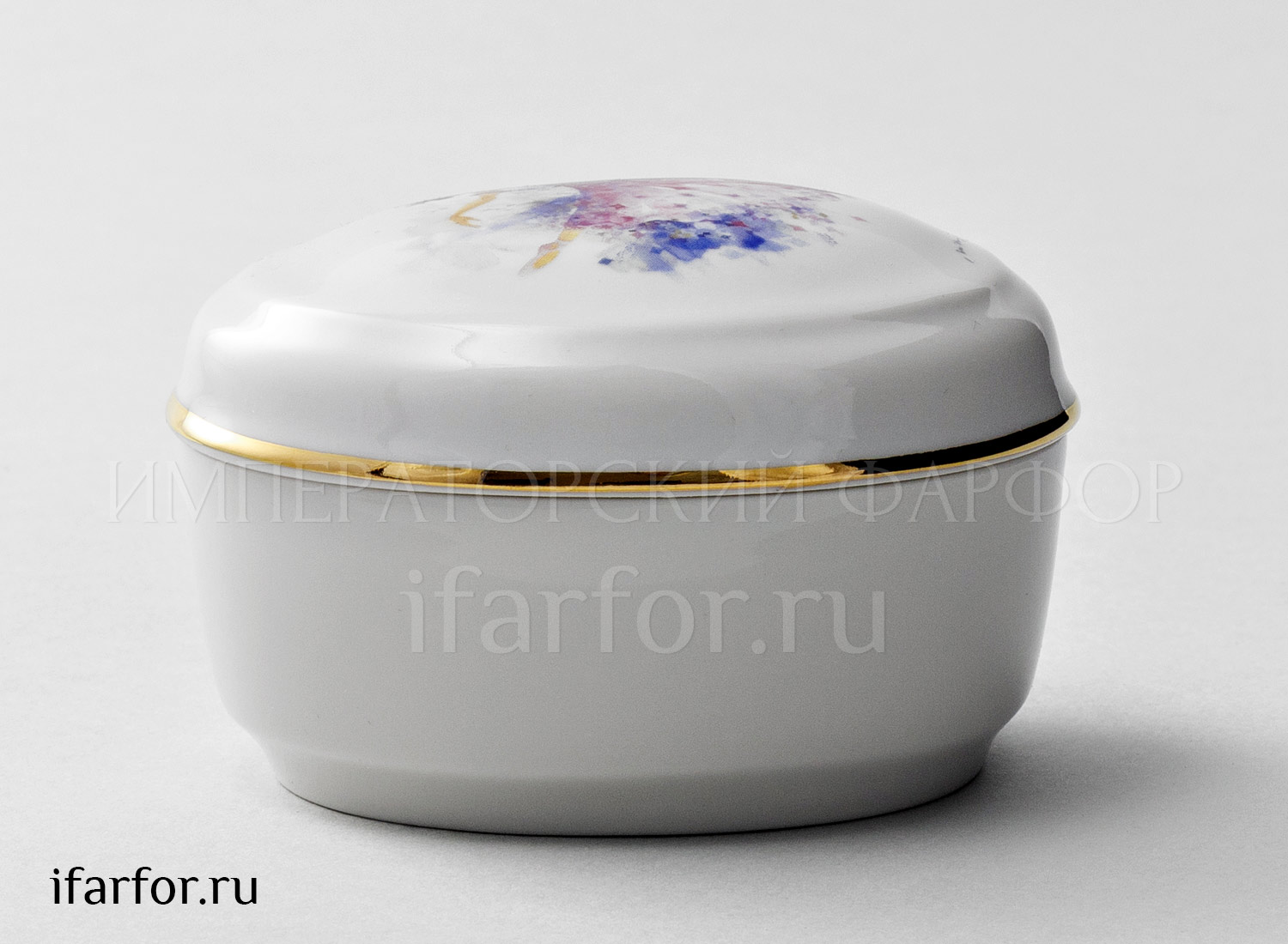 Туалетная коробочка «Фея сирени» Форма: Овальная. Твердый фарфор. 92 x 77 x 63 мм.