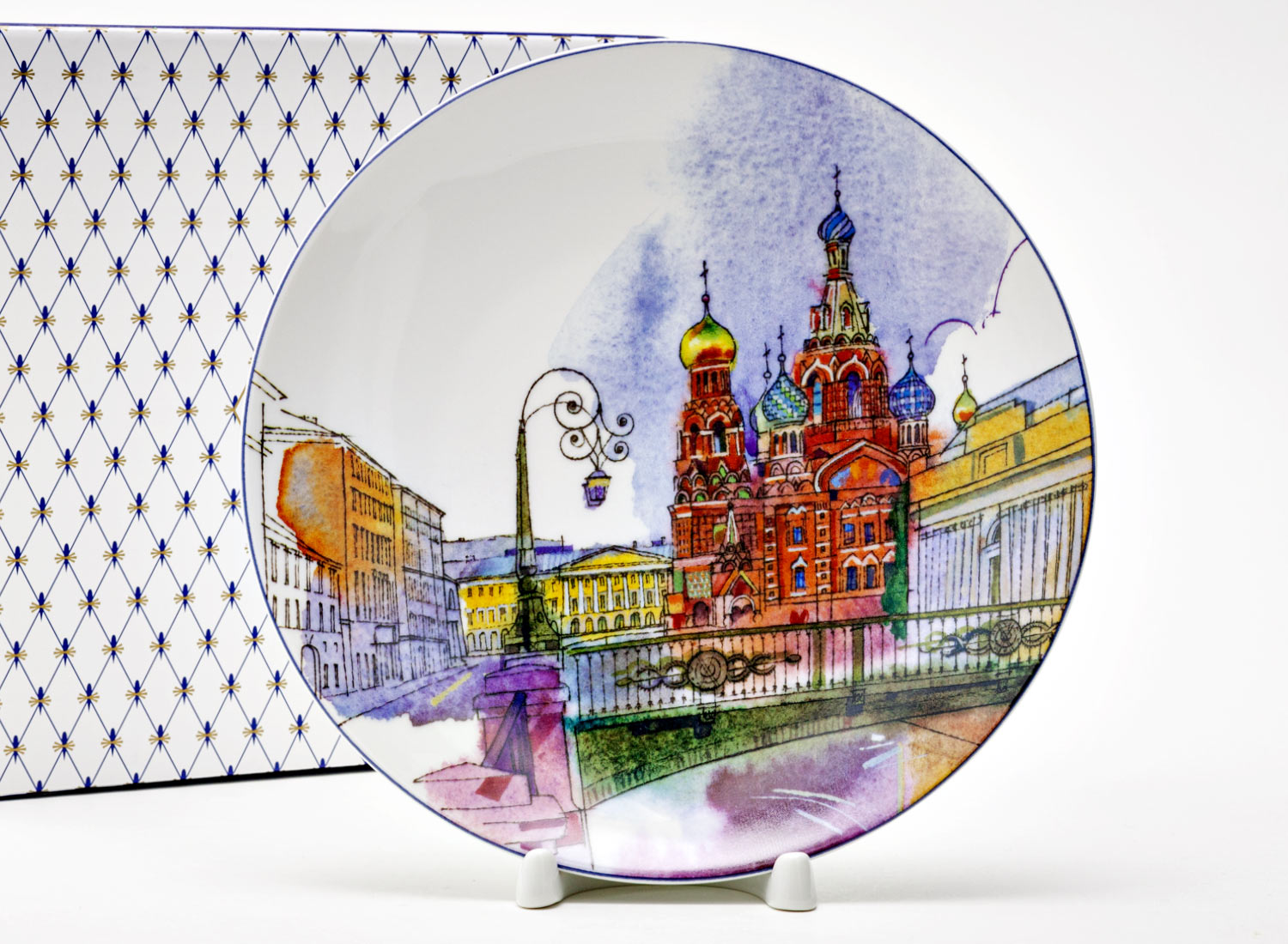 Тарелка декоративная «Санкт-Петербург. Итальянский мост» Твердый фарфор. 195 мм.