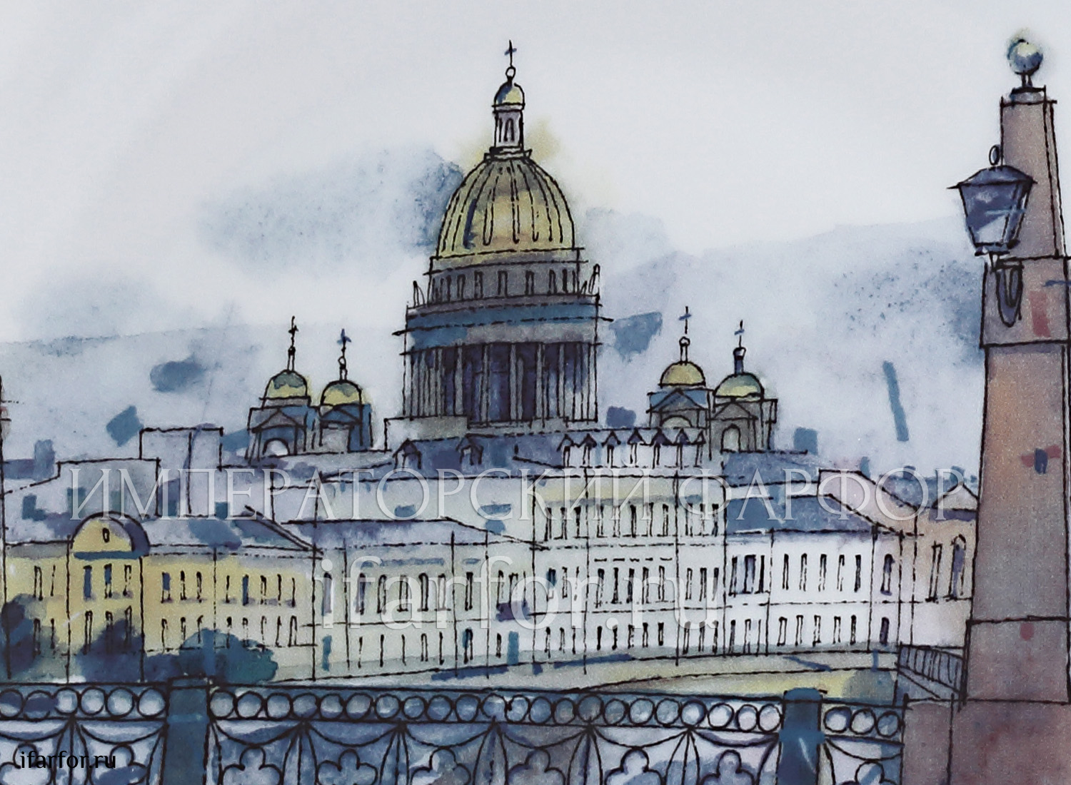 Тарелка декоративная «Санкт-Петербург. Поцелуев мост.» Твердый фарфор. 195 мм.