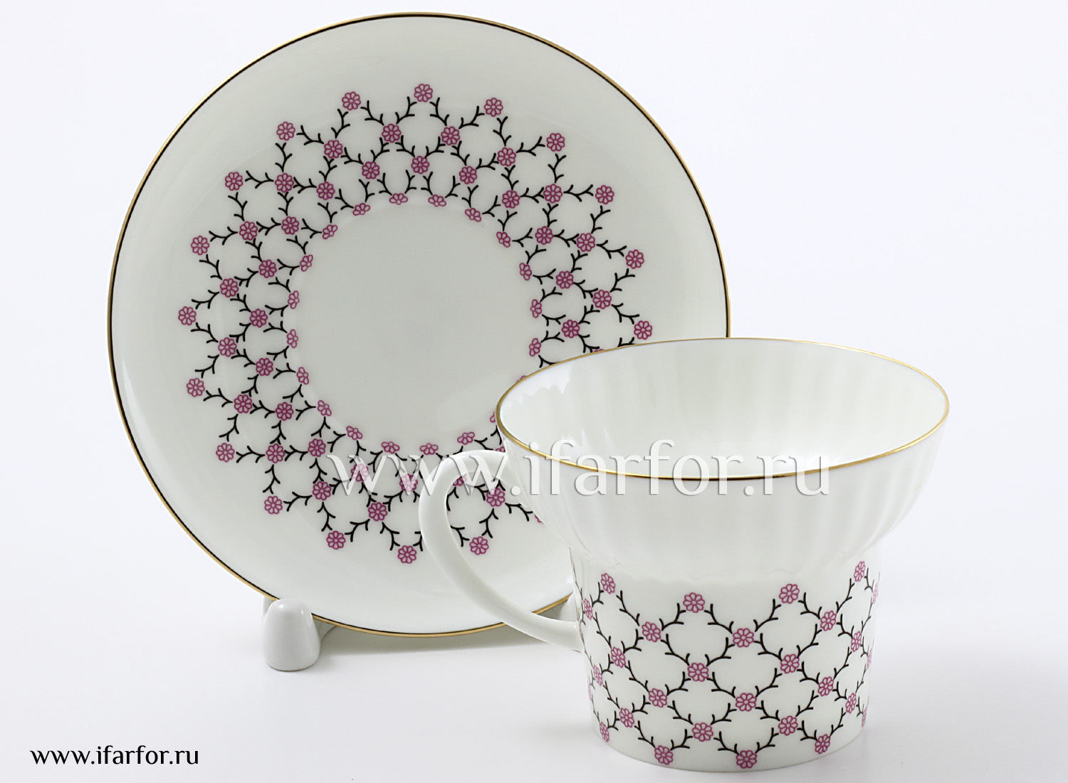 Чашка с блюдцем чайная «Розовая сетка» 1/2