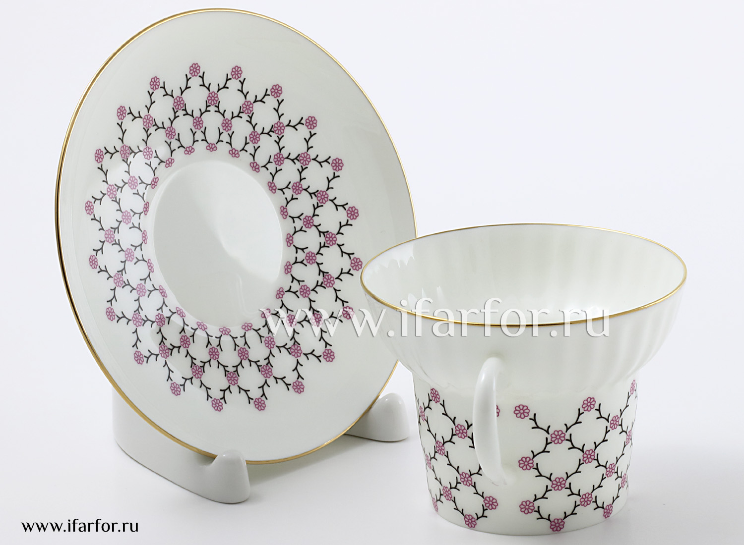 Чашка с блюдцем чайная «Розовая сетка» 1/2