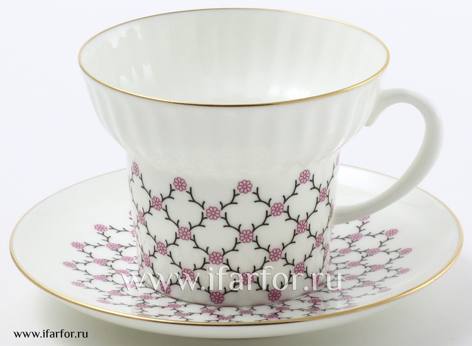 Чашка с блюдцем чайная «Розовая сетка» 1/2