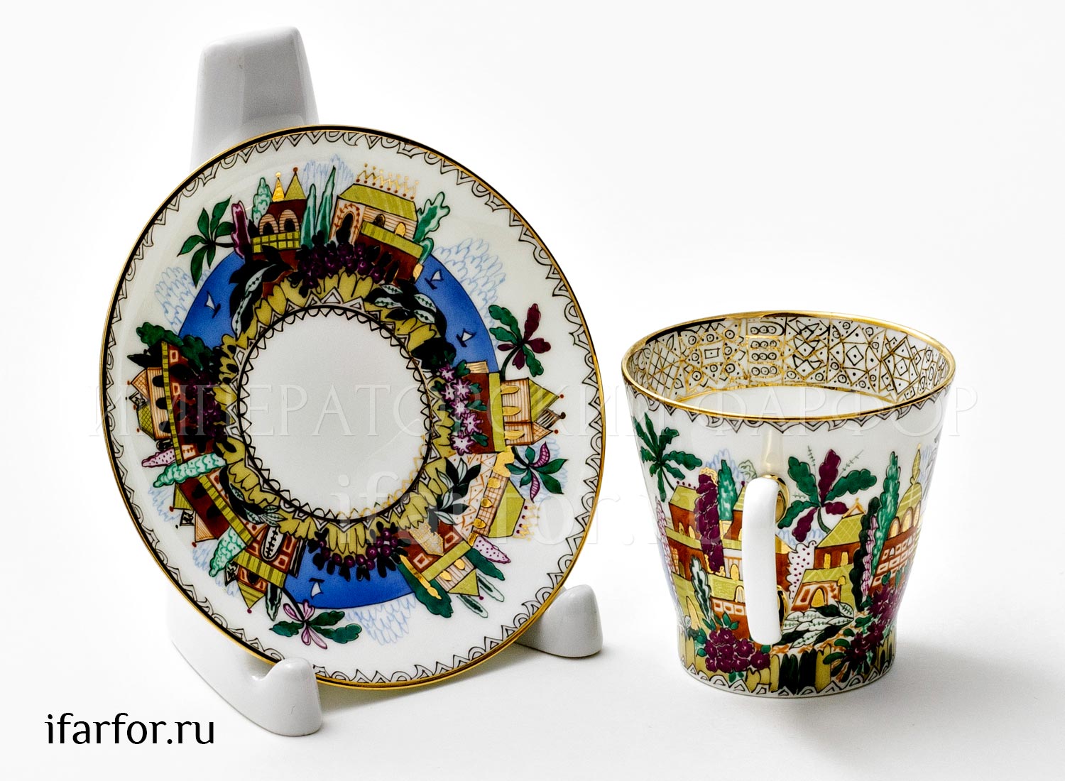 Чашка с блюдцем кофейная «Голубое озеро» 1/2 Форма: Черный кофе. Тонкостенный костяной фарфор. 80 мл.