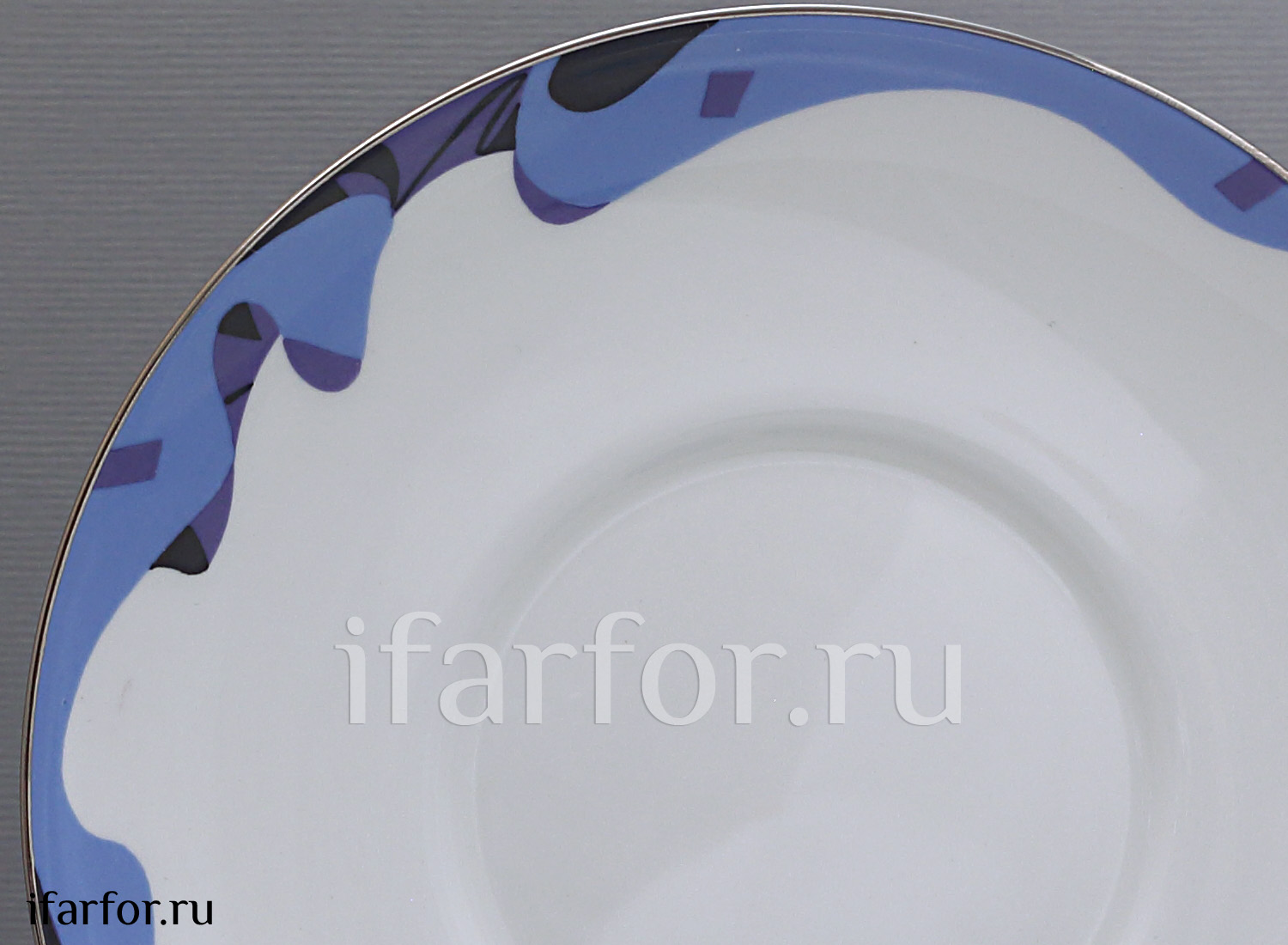 Чашка с блюдцем «Карамель (синяя)» 1/2 Форма: Билибина-1. Тонкостенный костяной фарфор. 180 мл.