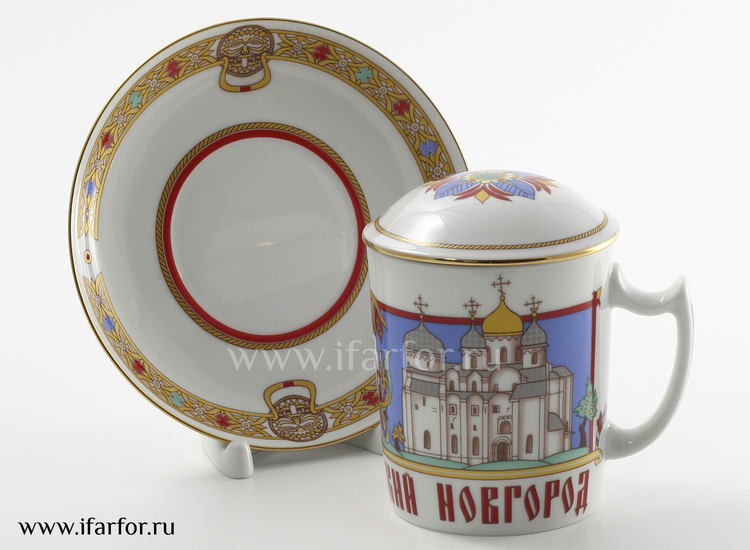 Бокал с блюдцем и крышкой «Великий Новгород» Форма: Снежное утро. Твердый фарфор. 380 мл.