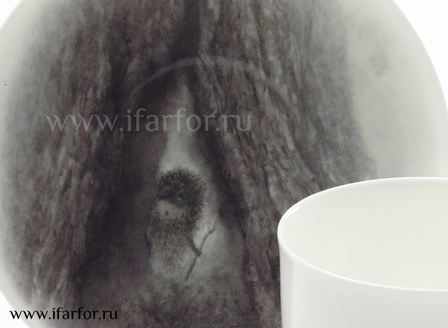 Чашка с блюдцем в подарочной коробке «Дерево. Ежик в тумане» 1/2 Форма: Ландыш. Тонкостенный костяной фарфор. 180 мл.