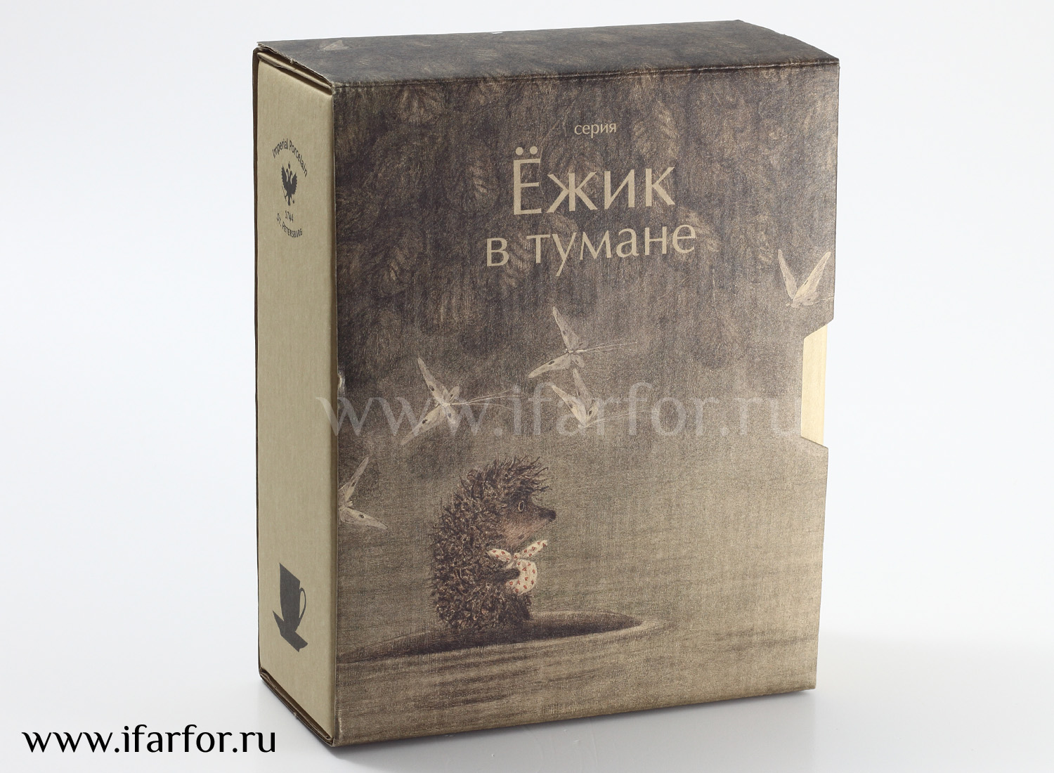 Чашка с блюдцем в подарочной коробке «Сова. Ежик в тумане» 1/2 Форма: Ландыш. Тонкостенный костяной фарфор. 180 мл.