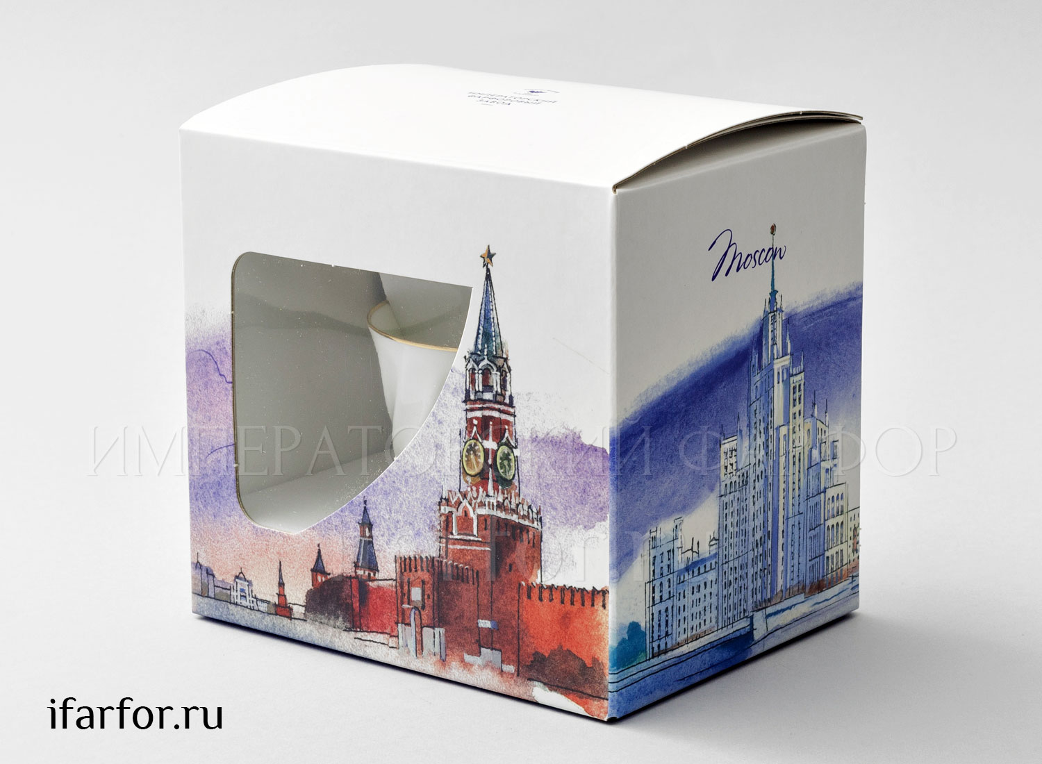 Чашка с блюдцем в подарочной коробке Москва «Золотая лента» 1/2 Форма: Витая. Тонкостенный костяной фарфор. 155 мл.