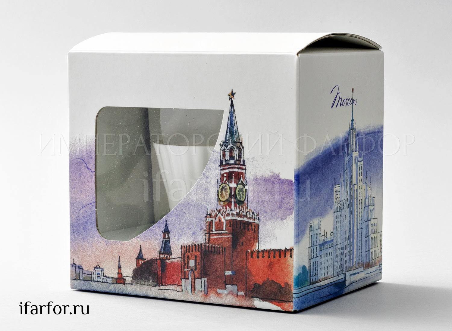 Чашка с блюдцем в подарочной коробке Москва «Золотая лента» 1/2 Форма: Одуванчик. Тонкостенный костяной фарфор. 175 мл.