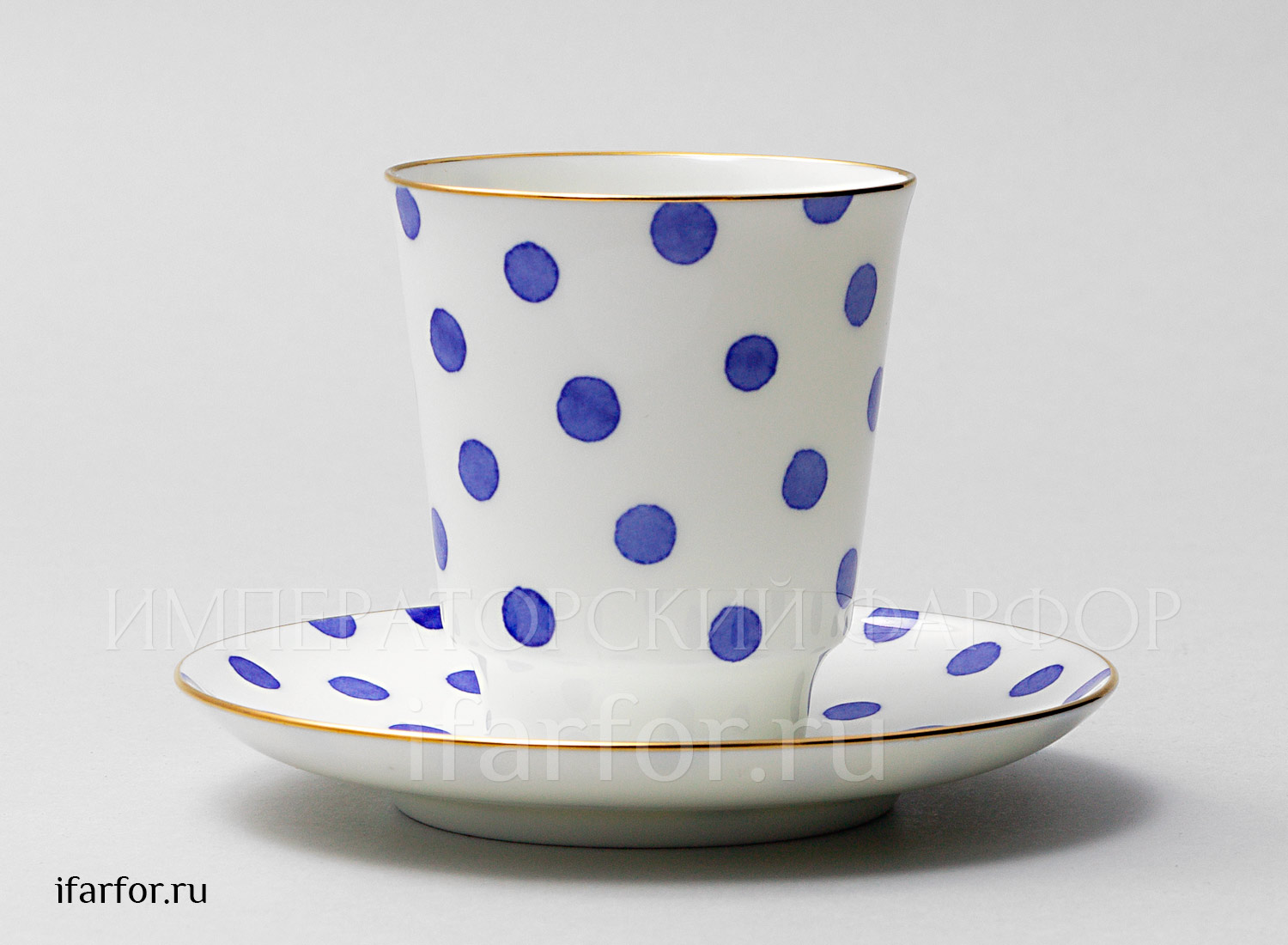 Чашка с блюдцем «Настроение. Polka dot» 1/2 Форма: Майская. Тонкостенный костяной фарфор. 165 мл.