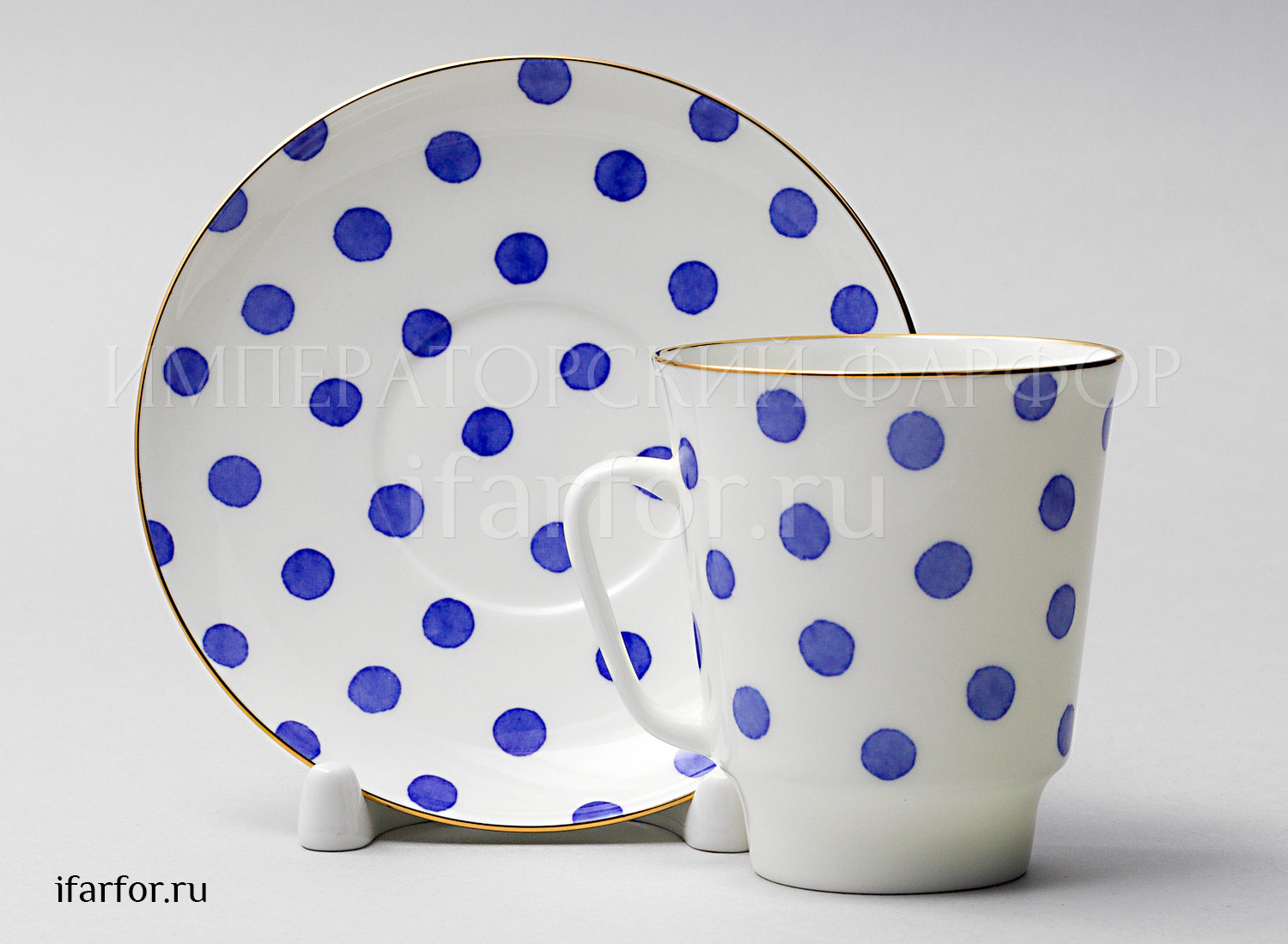 Чашка с блюдцем «Настроение. Polka dot» 1/2 Форма: Майская. Тонкостенный костяной фарфор. 165 мл.