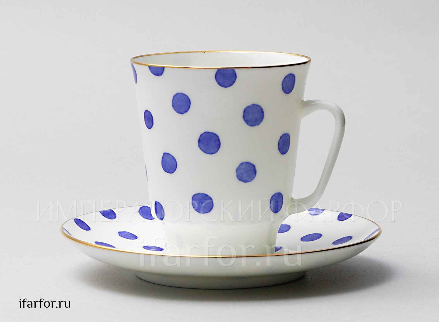 Чашка с блюдцем «Настроение. Polka dot» 1/2 Форма: Майская. Тонкостенный костяной фарфор. 165 мл.