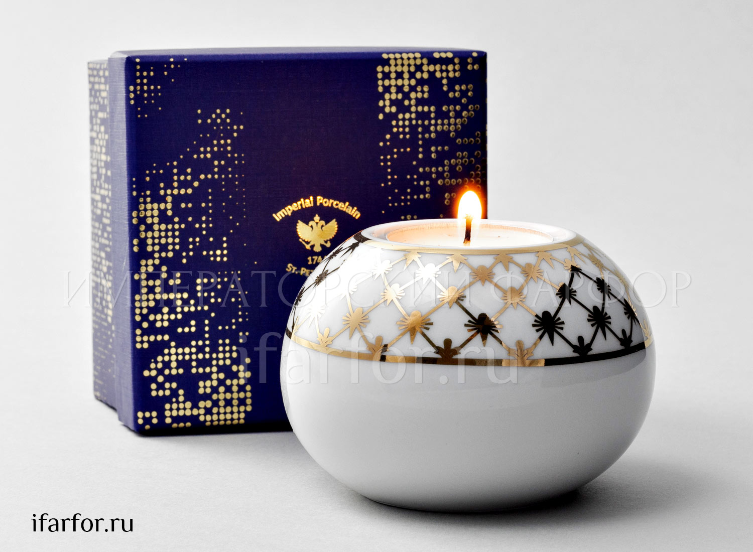 Подсвечник в подарочной коробке «Сетка-Джаз» Форма: Круглый. Твердый фарфор. 87 x 61 мм.