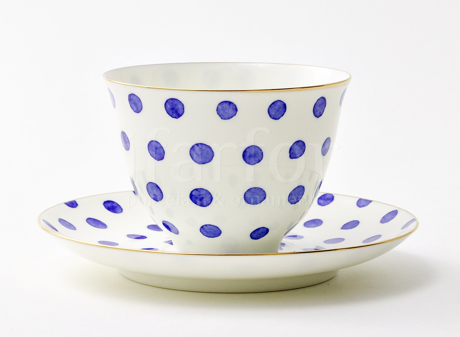 Чашка с блюдцем чайная «Настроение. Polka dot» 1/2 Форма: Весенняя. Толстостенный костяной фарфор. 250 мл.