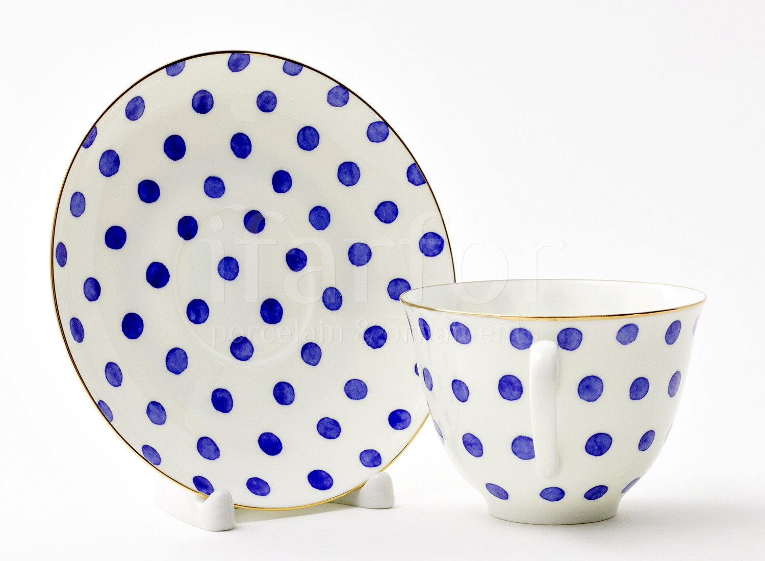 Чашка с блюдцем чайная «Настроение. Polka dot» 1/2 Форма: Весенняя. Толстостенный костяной фарфор. 250 мл.